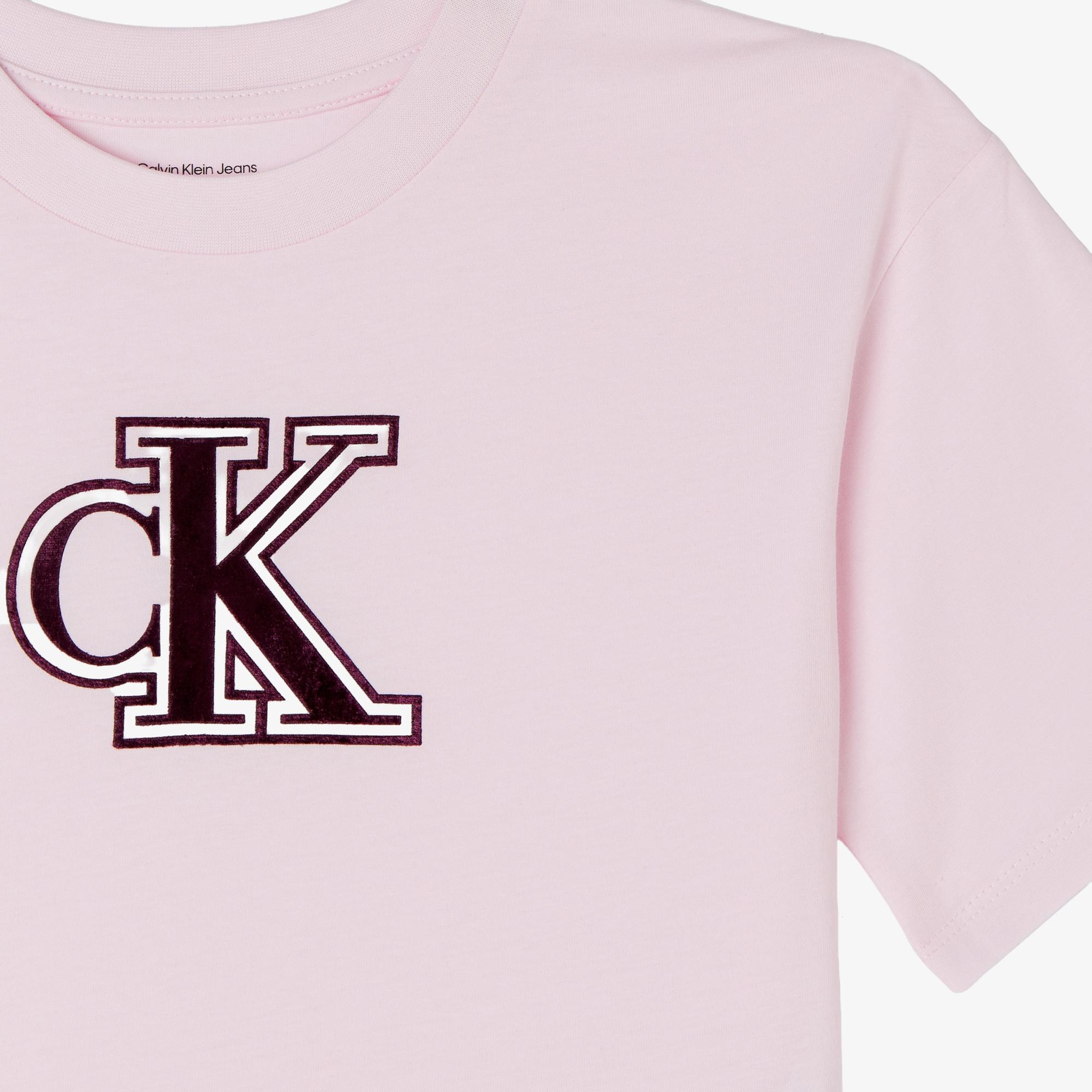 Calvin Klein Velvet Monogram Boxy Çocuk Pembe T-Shirt