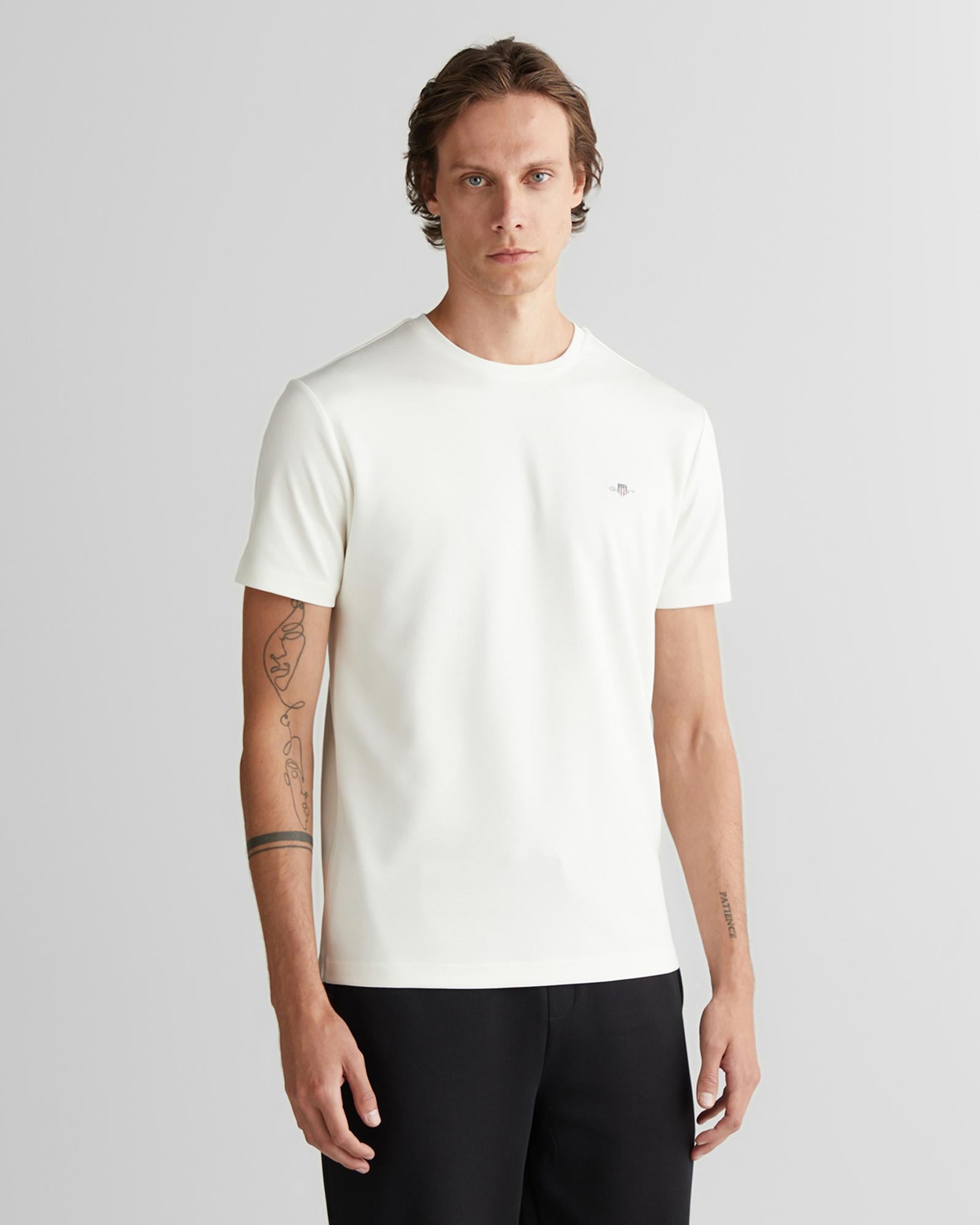 GANT Erkek Beyaz Regular Fit Bisiklet Yaka T-Shirt