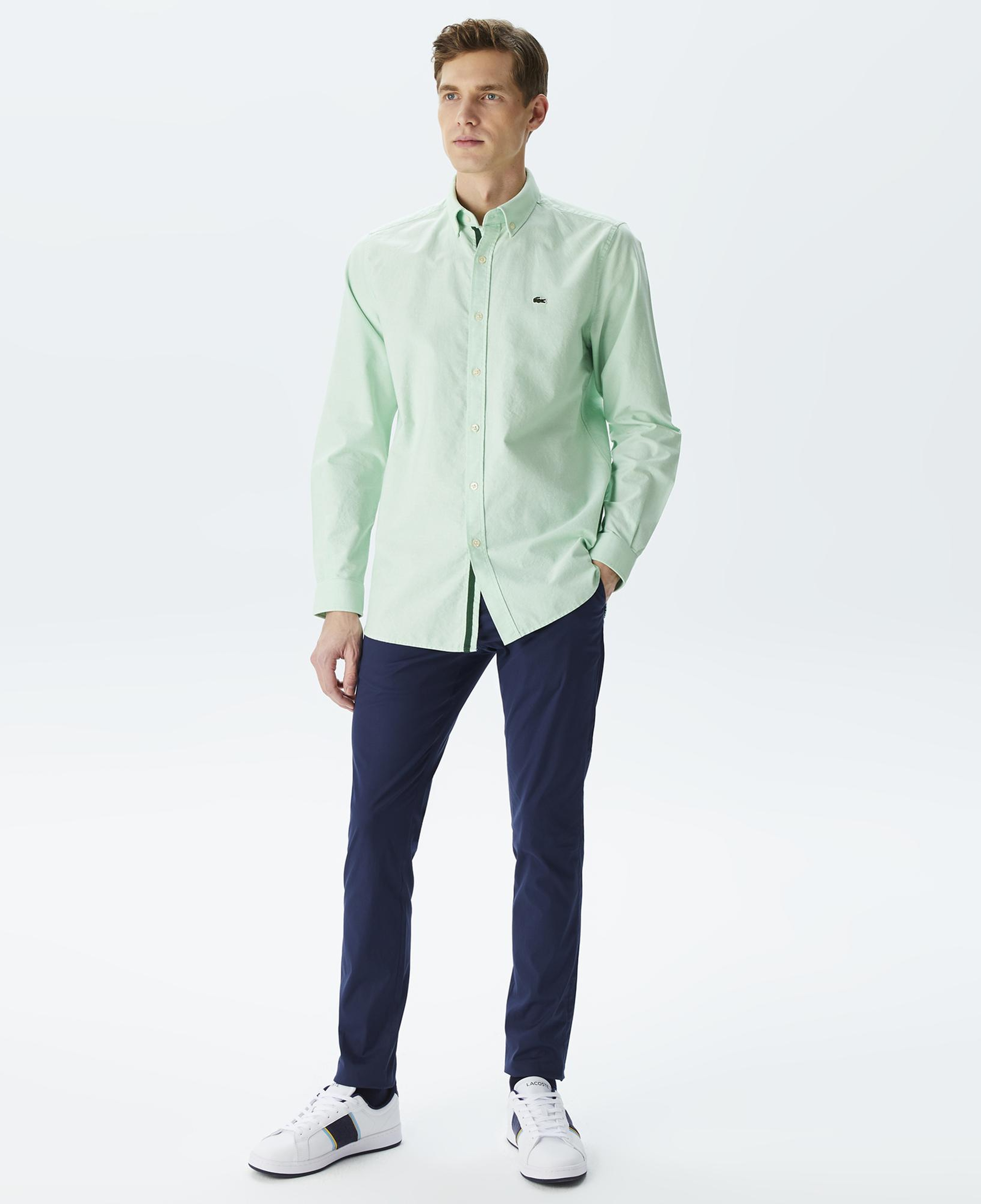 Lacoste Erkek Slim Fit Düğmeli Yaka Açık Yeşil Gömlek
