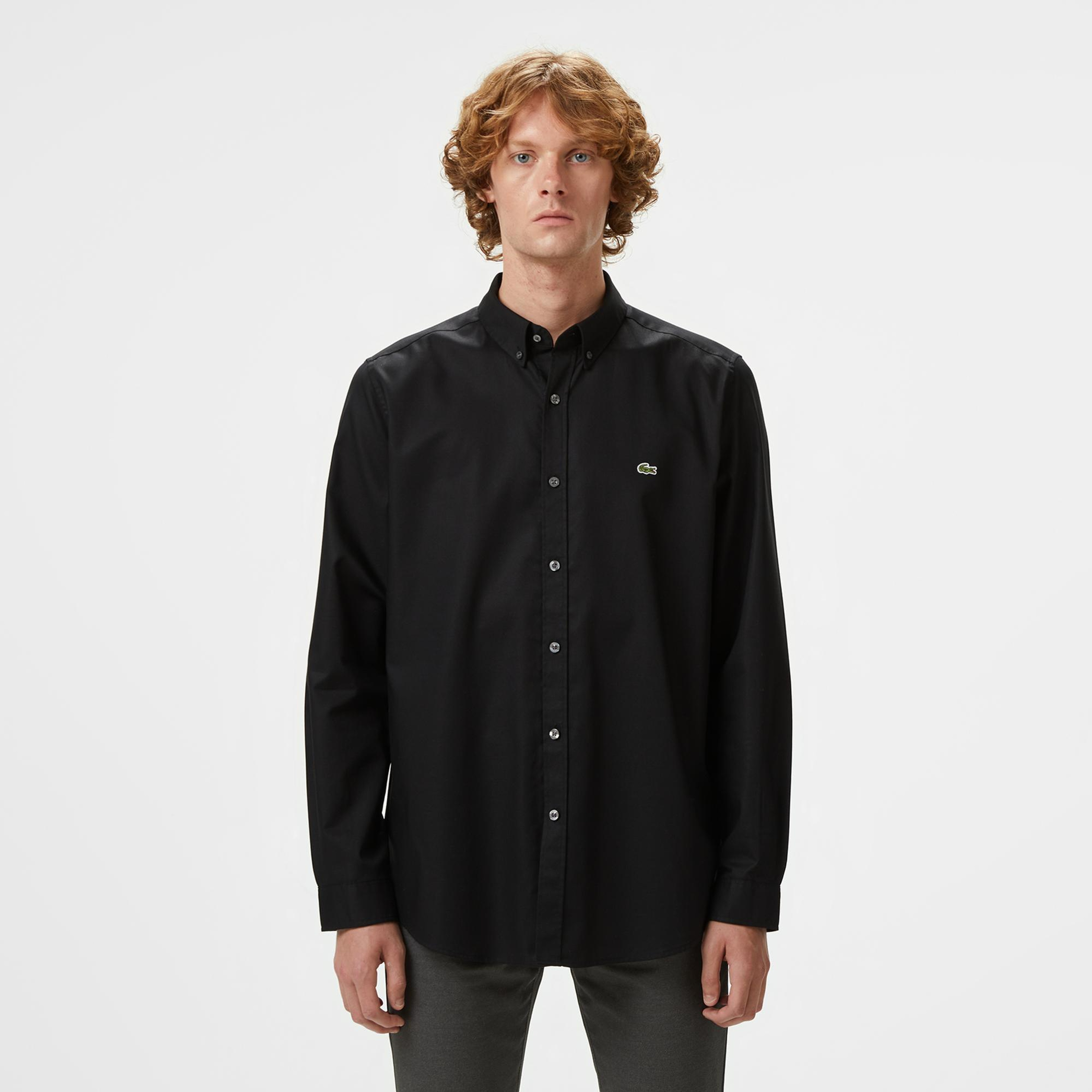 Lacoste Erkek Slim Fit Düğmeli Yaka Siyah Gömlek