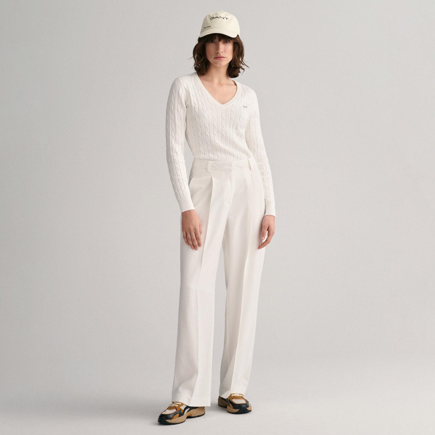 GANT Kadın Krem V Yaka Örgü Kazak