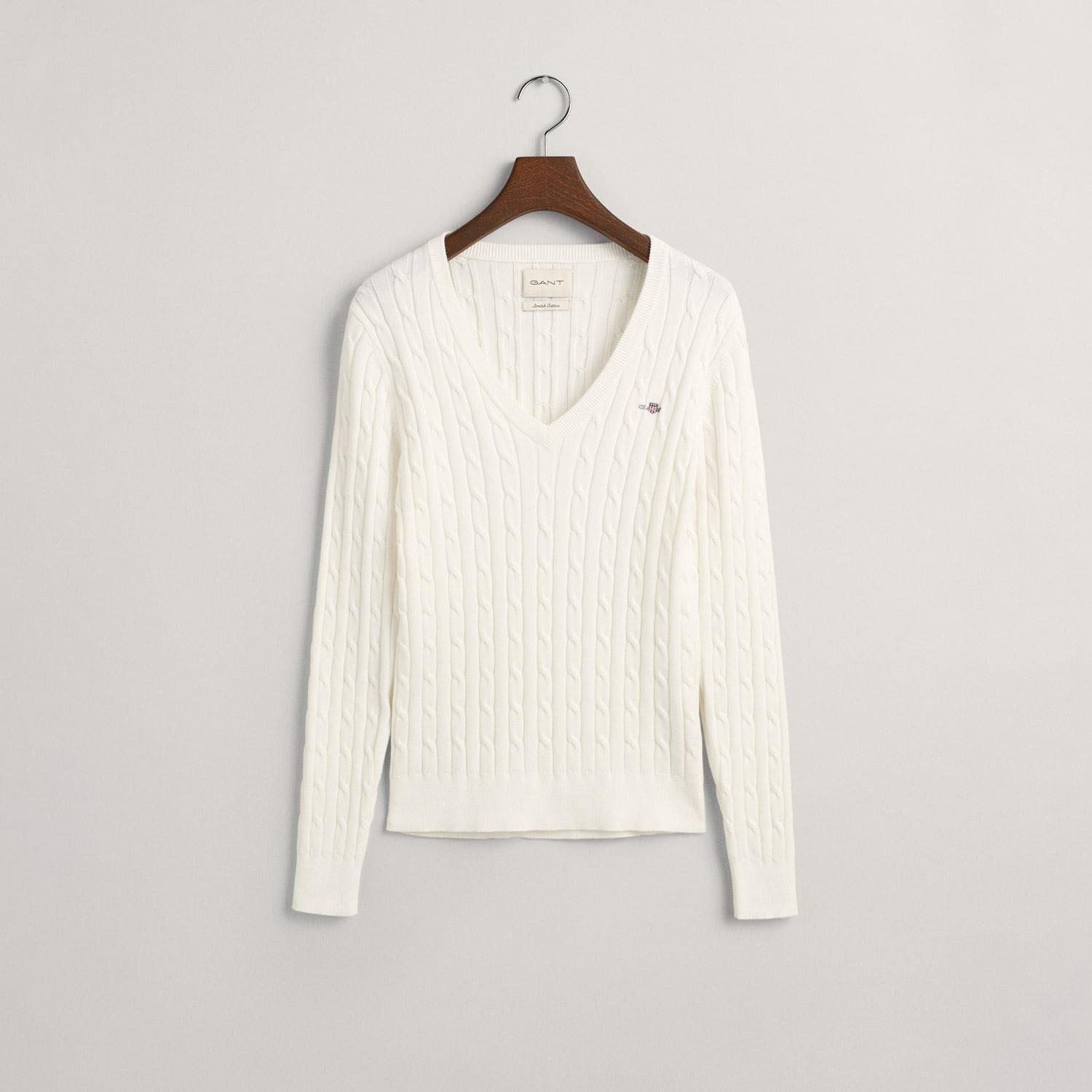 GANT Kadın Krem V Yaka Örgü Kazak