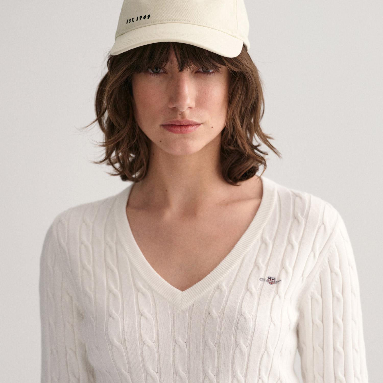 GANT Kadın Krem V Yaka Örgü Kazak