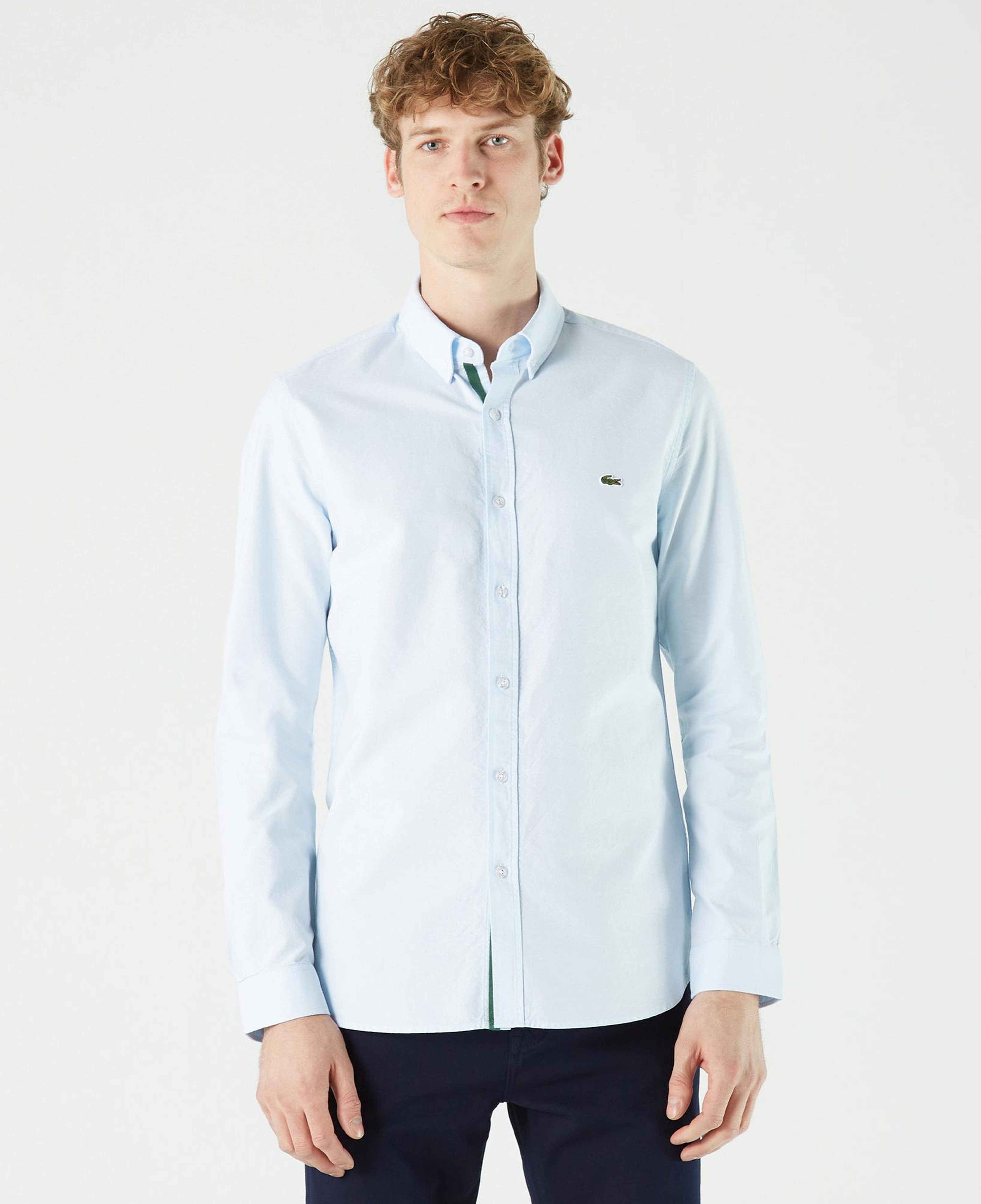 Erkek Slim Fit Düğmeli Yaka Açık Mavi Gömlek