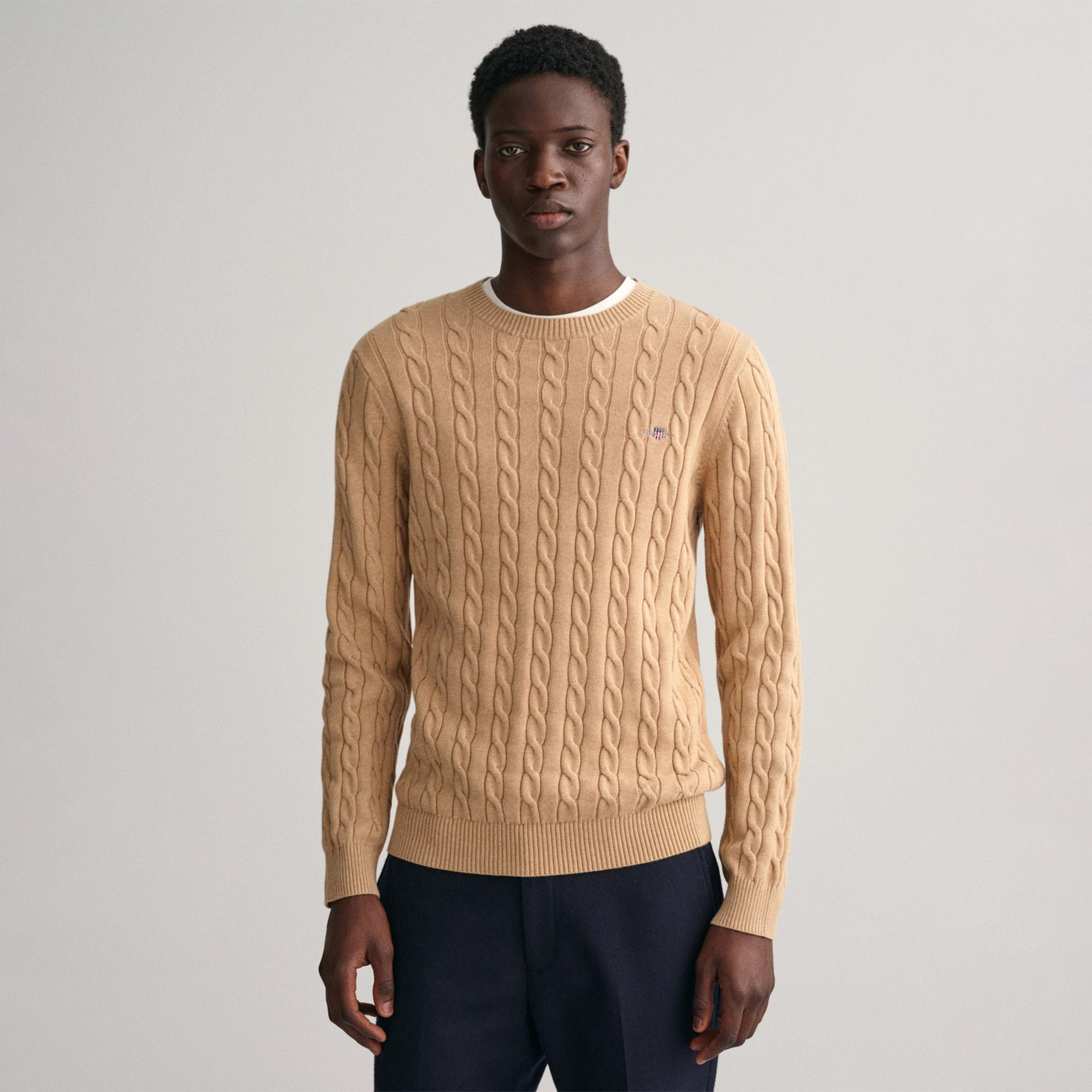 GANT Erkek Bej Regular Fit Bisiklet Yaka Kazak