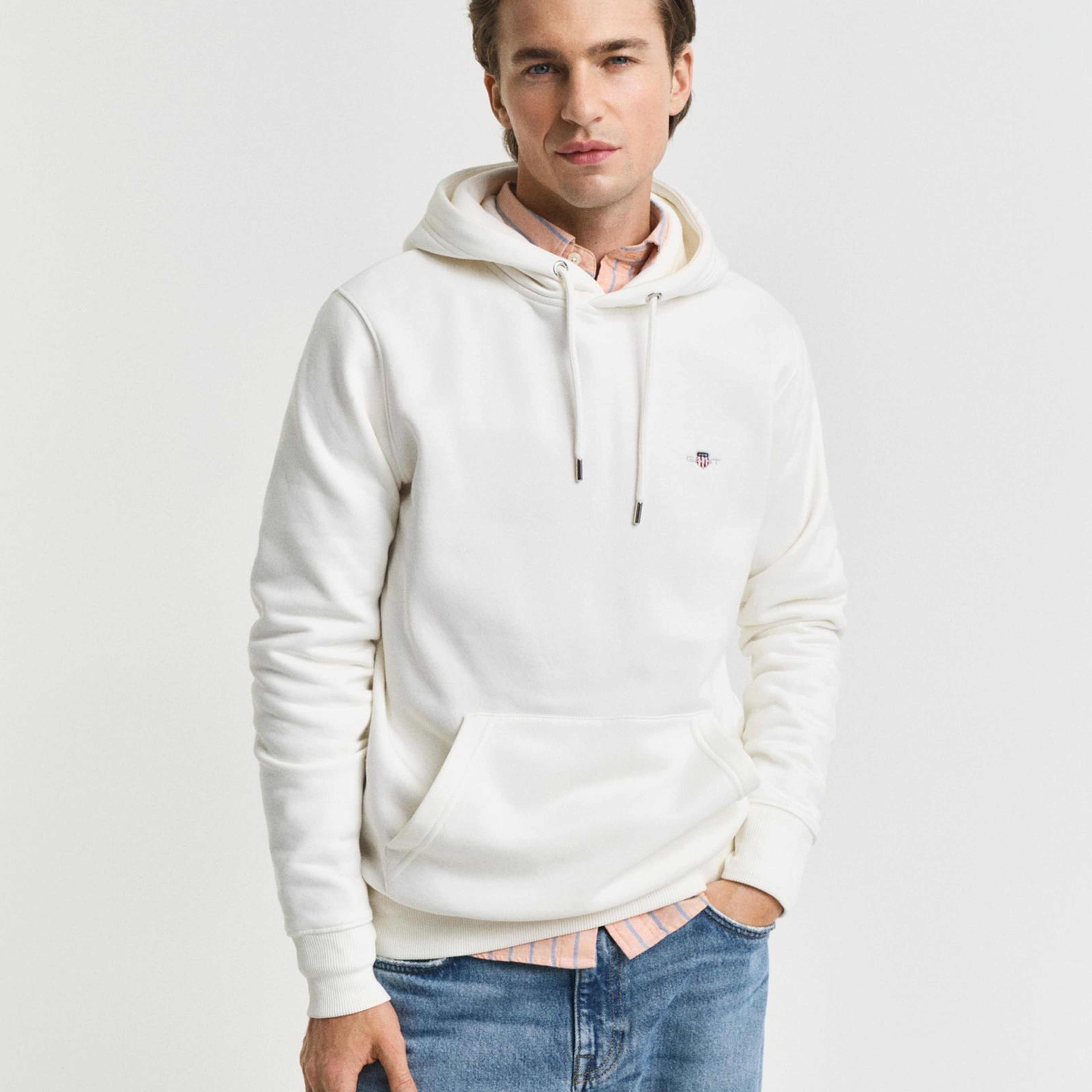 GANT Erkek Krem Regular Fit Kapüşonlu Sweatshirt