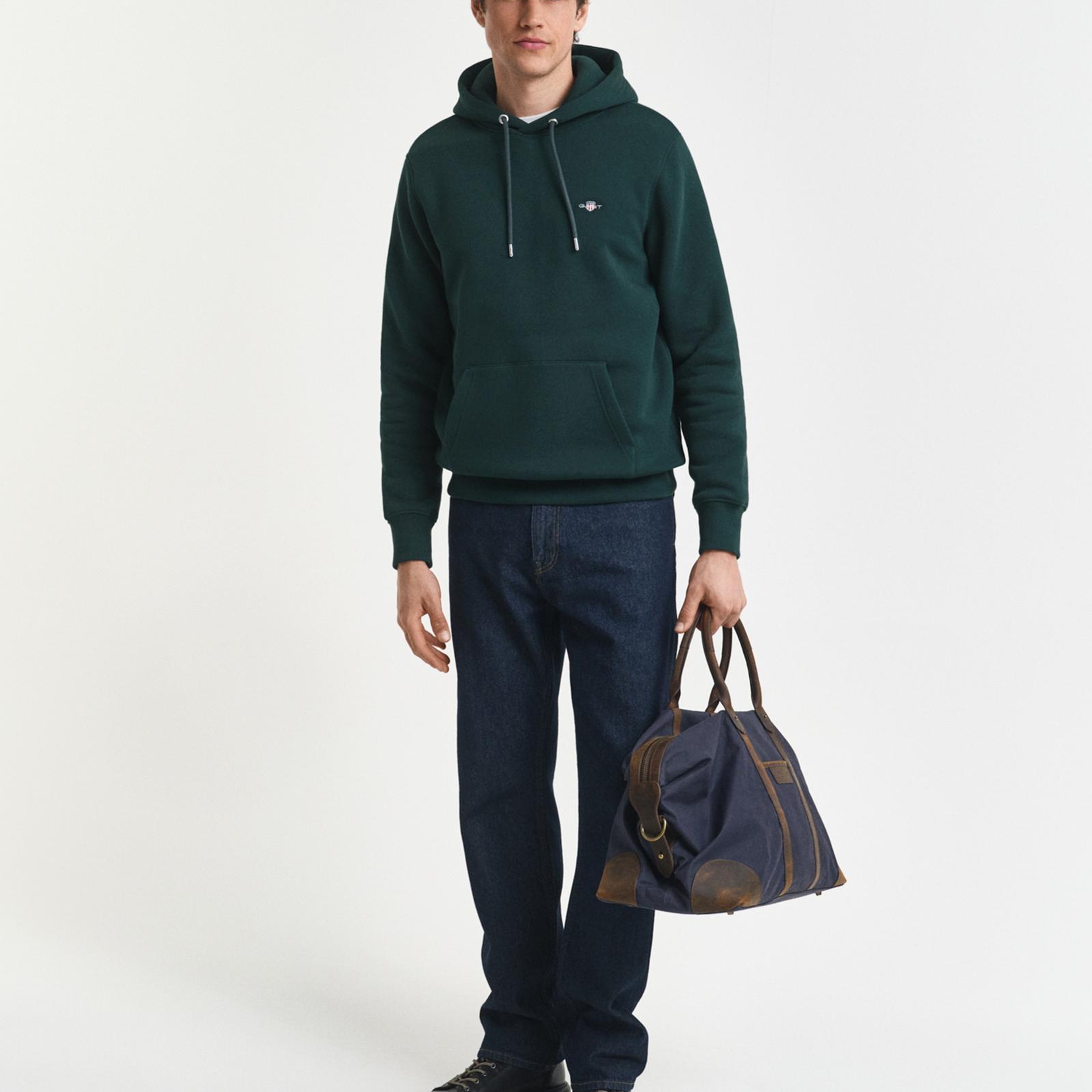 GANT Erkek Yeşil Regular Fit Kapüşonlu Sweatshirt
