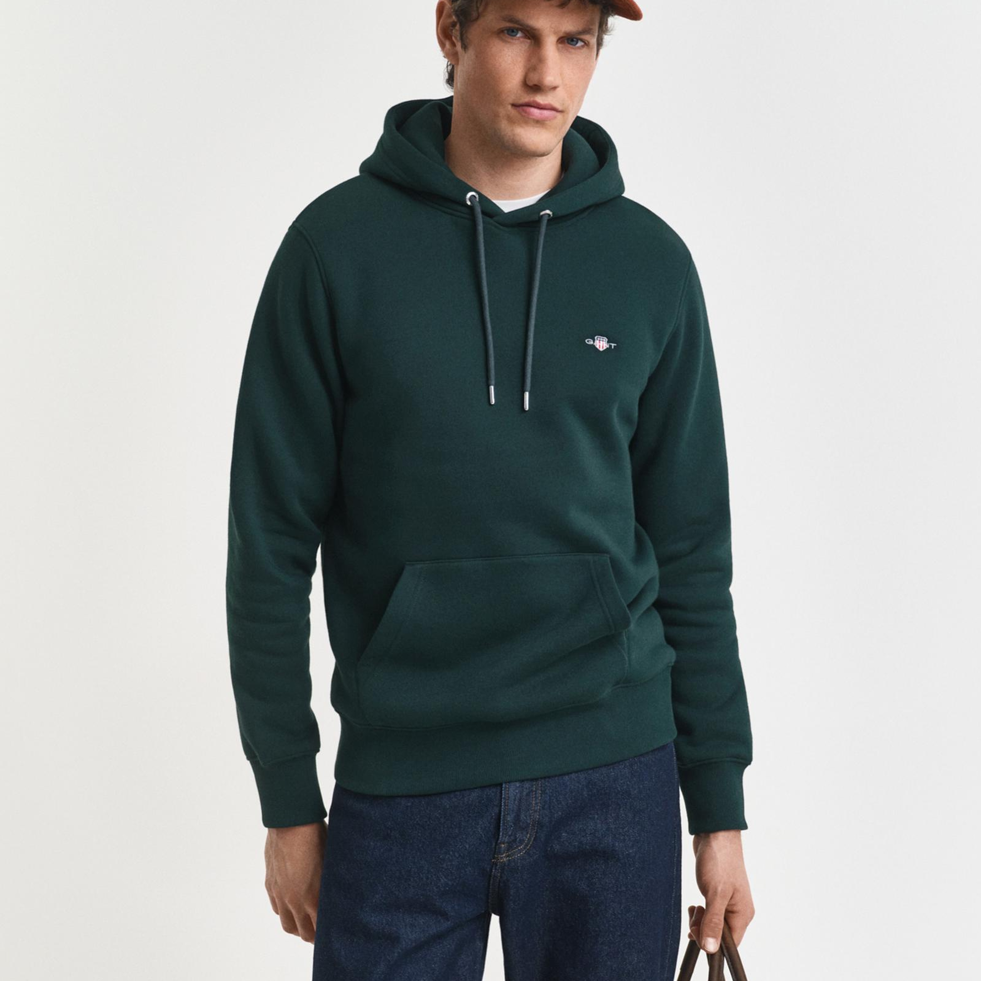GANT Erkek Yeşil Regular Fit Kapüşonlu Sweatshirt