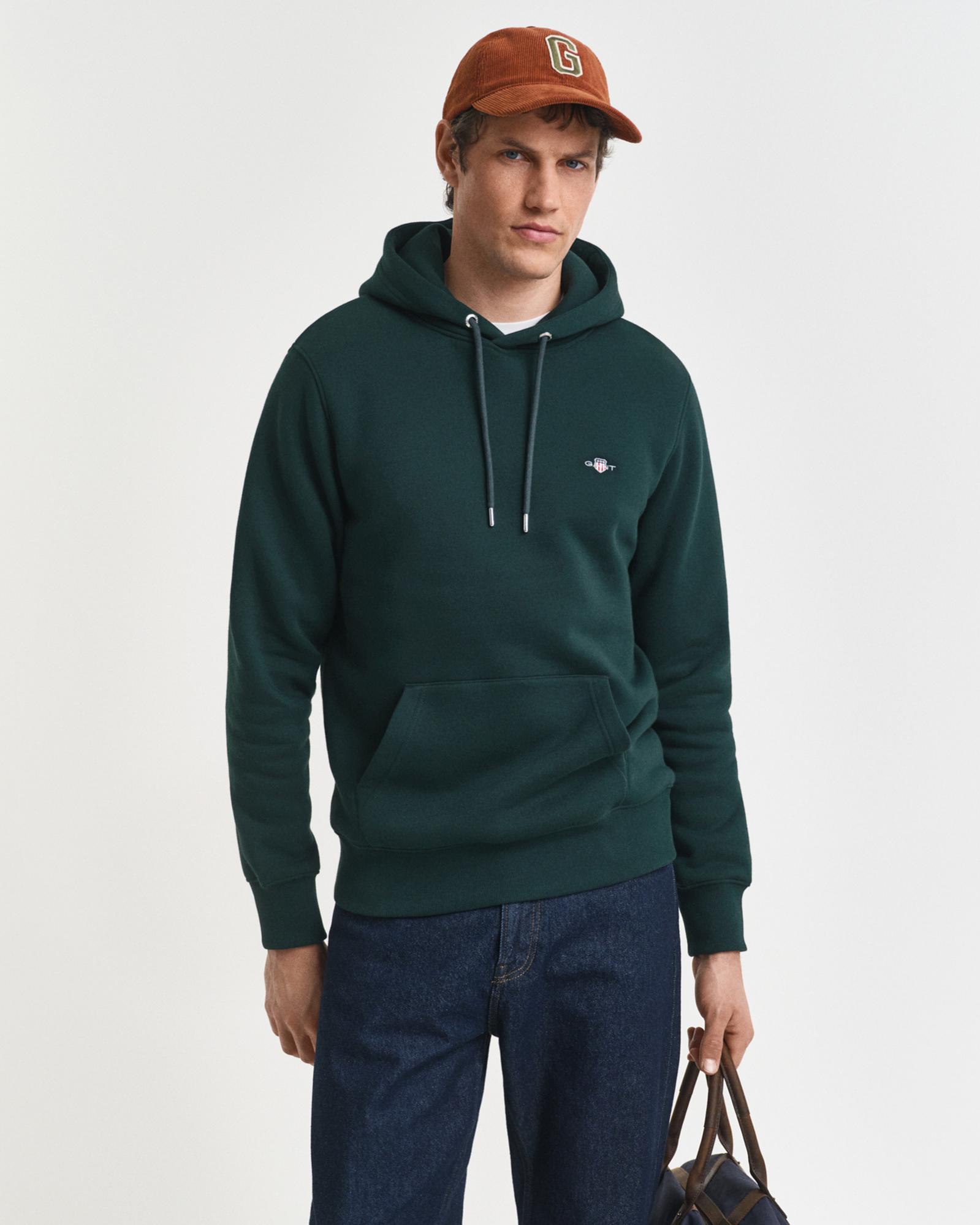 GANT Erkek Yeşil Regular Fit Kapüşonlu Sweatshirt