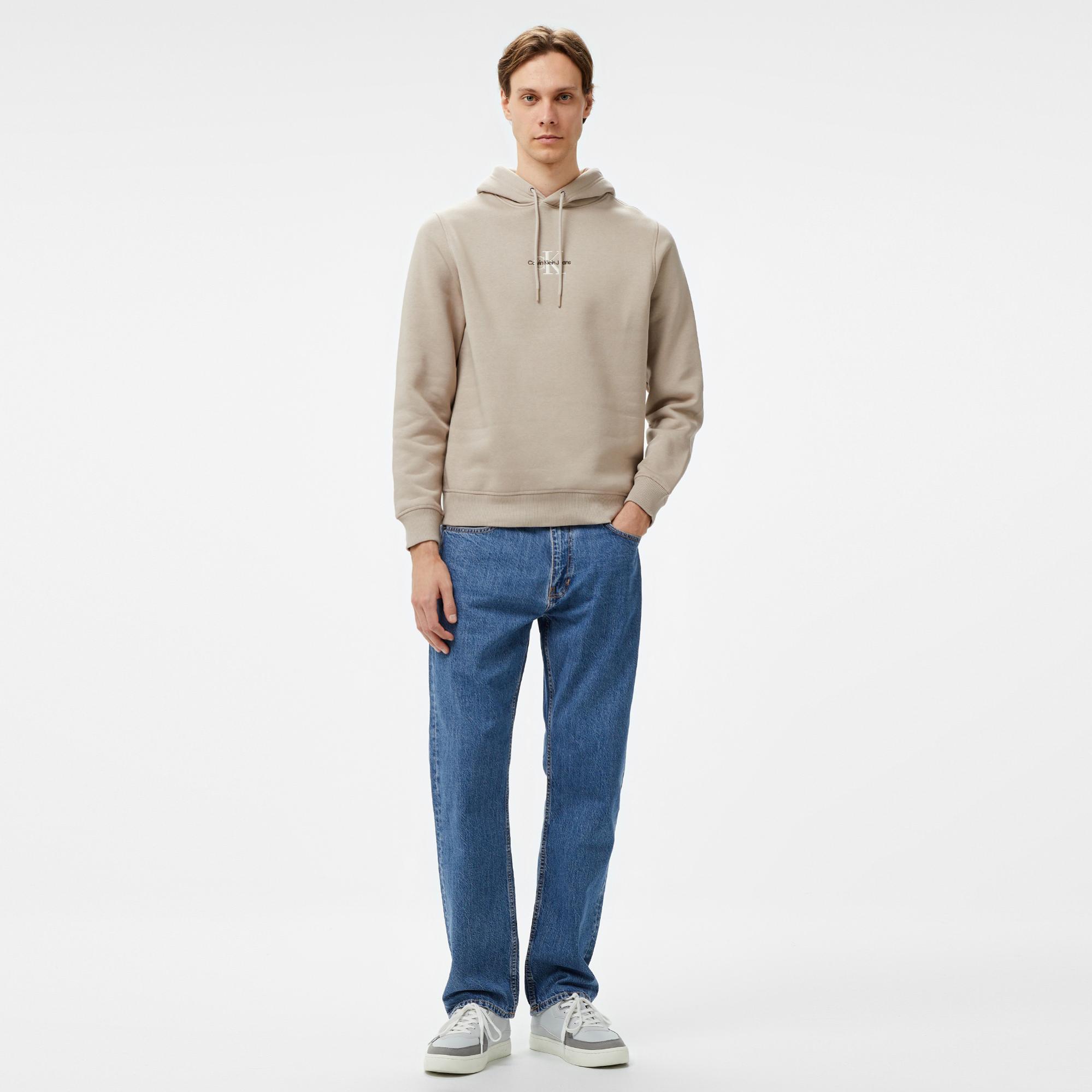 Calvin Klein Jeans Monologo Erkek Bej Hoodie
