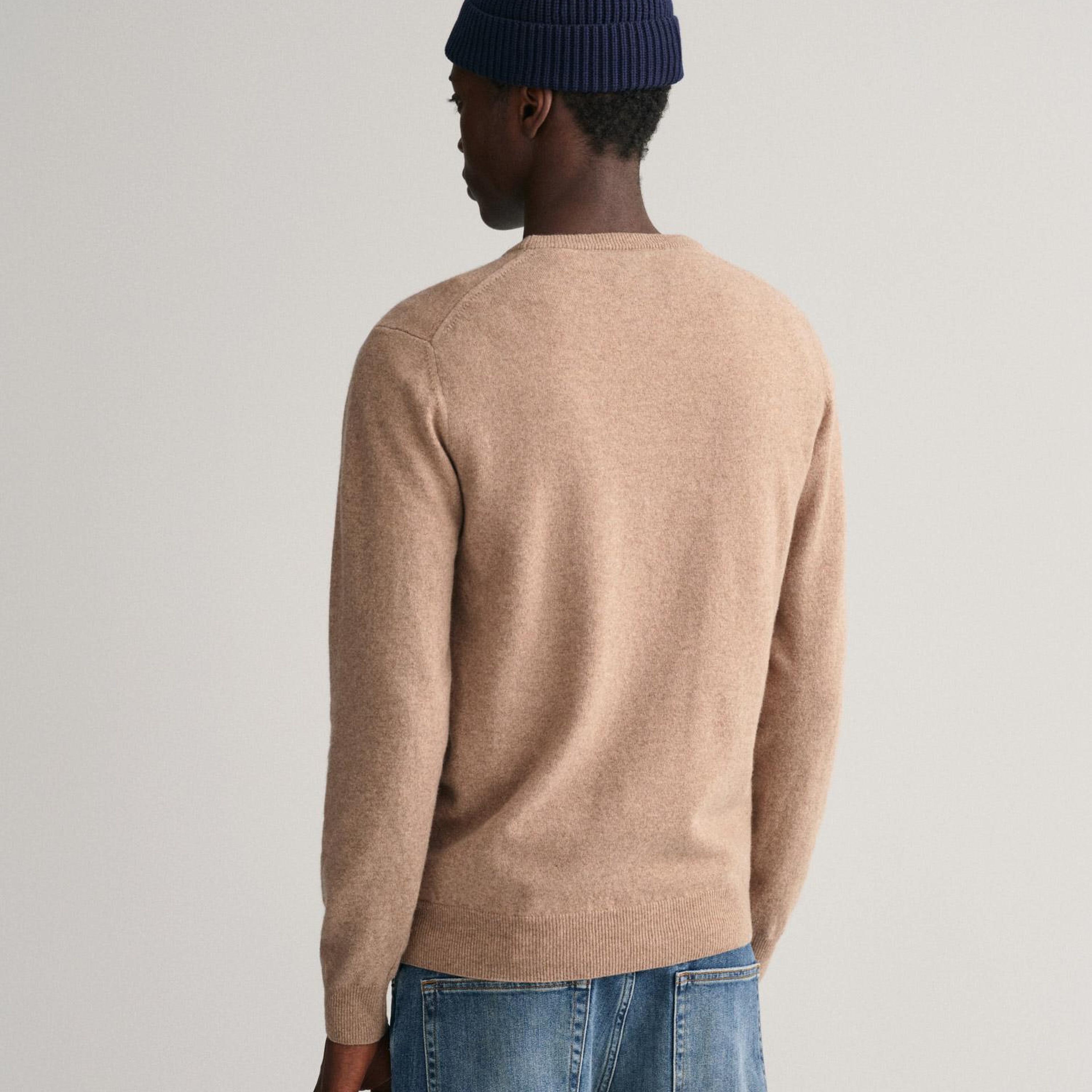 GANT Erkek Bej Regular Fit Bisiklet Yaka Yün Kazak