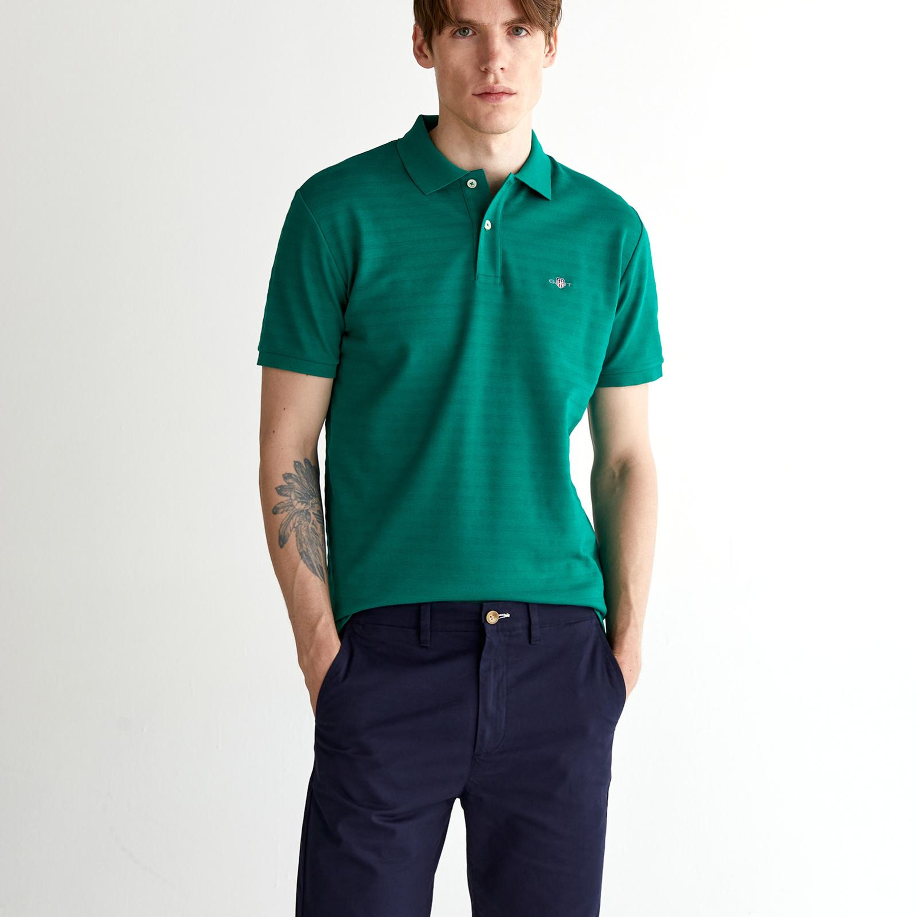 GANT Erkek Yeşil Regular Fit Çizgili Polo