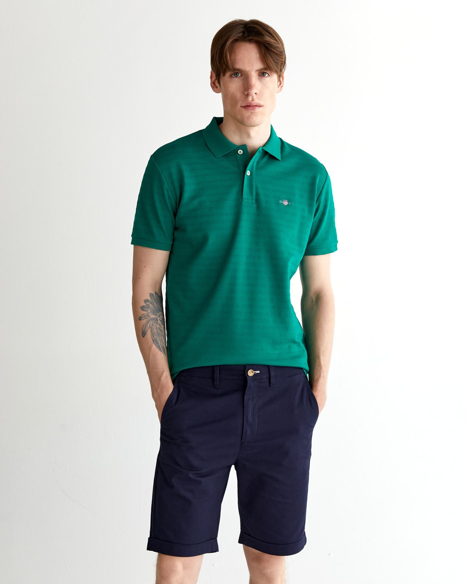 GANT Erkek Yeşil Regular Fit Çizgili Polo