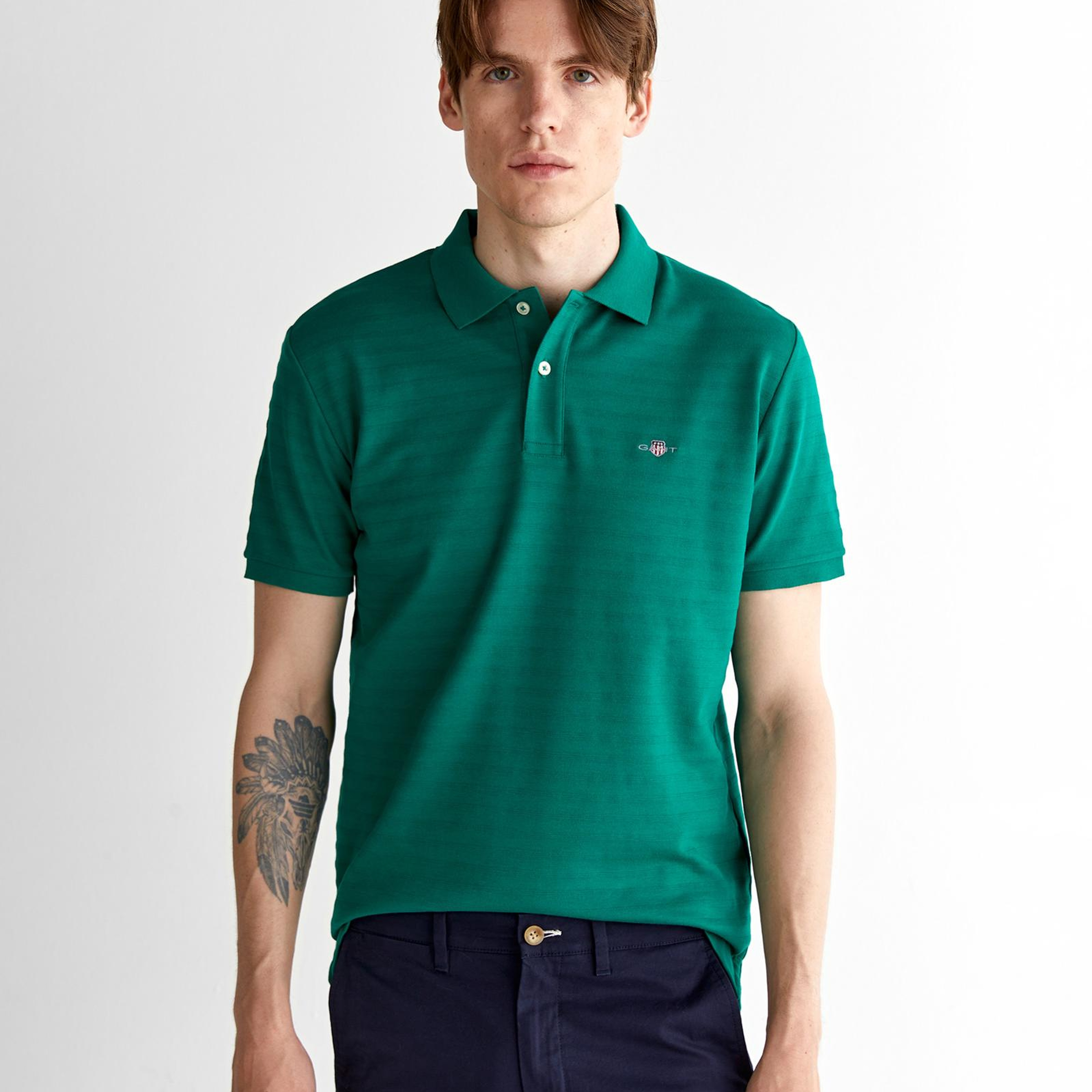 GANT Erkek Yeşil Regular Fit Çizgili Polo