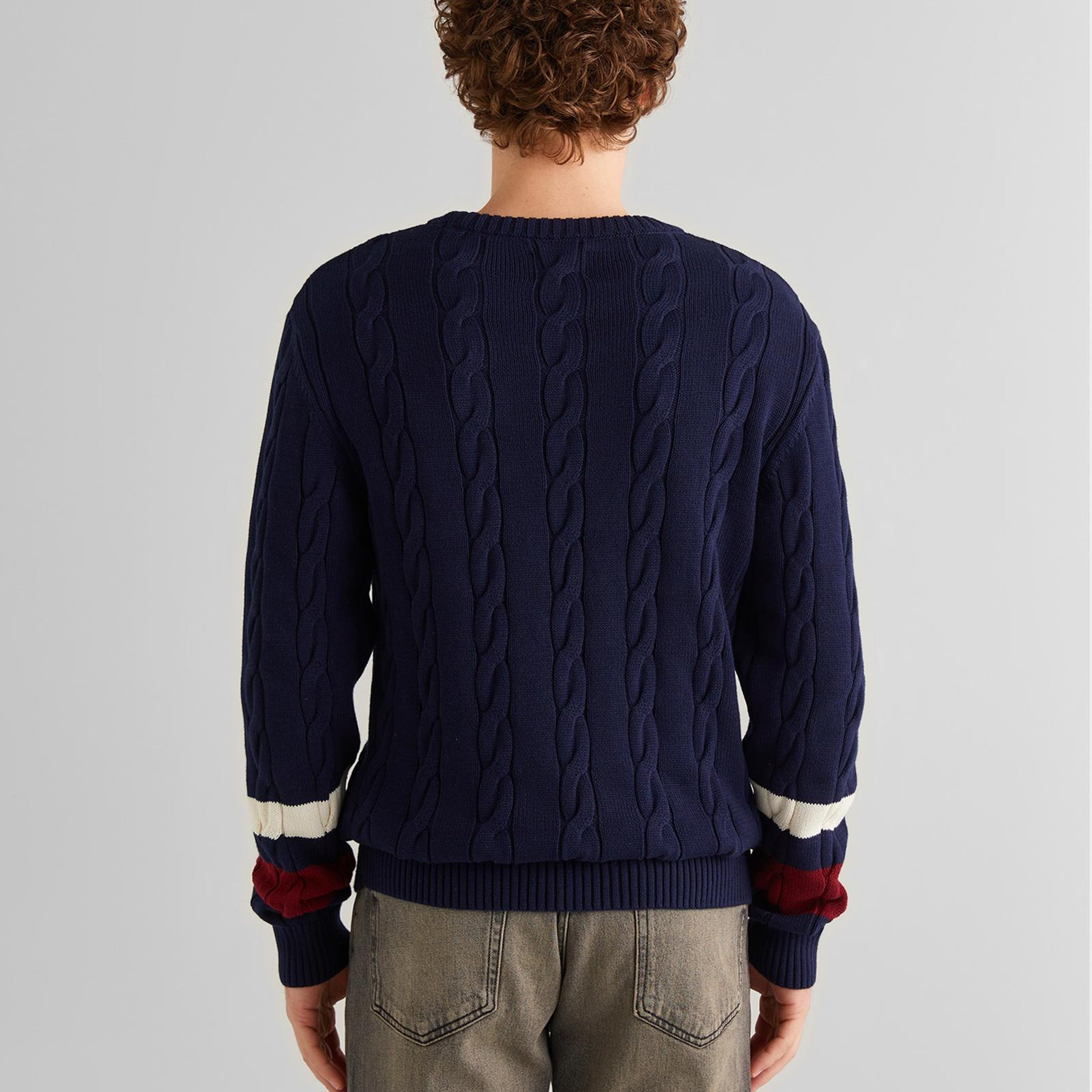 GANT Erkek Lacivert Relaxed Fit Bisiklet Yaka Renk Bloklu Örgü Kazak