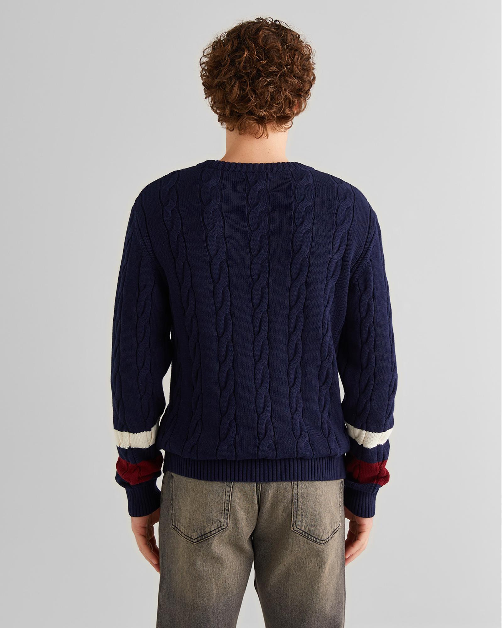 GANT Erkek Lacivert Relaxed Fit Bisiklet Yaka Renk Bloklu Örgü Kazak