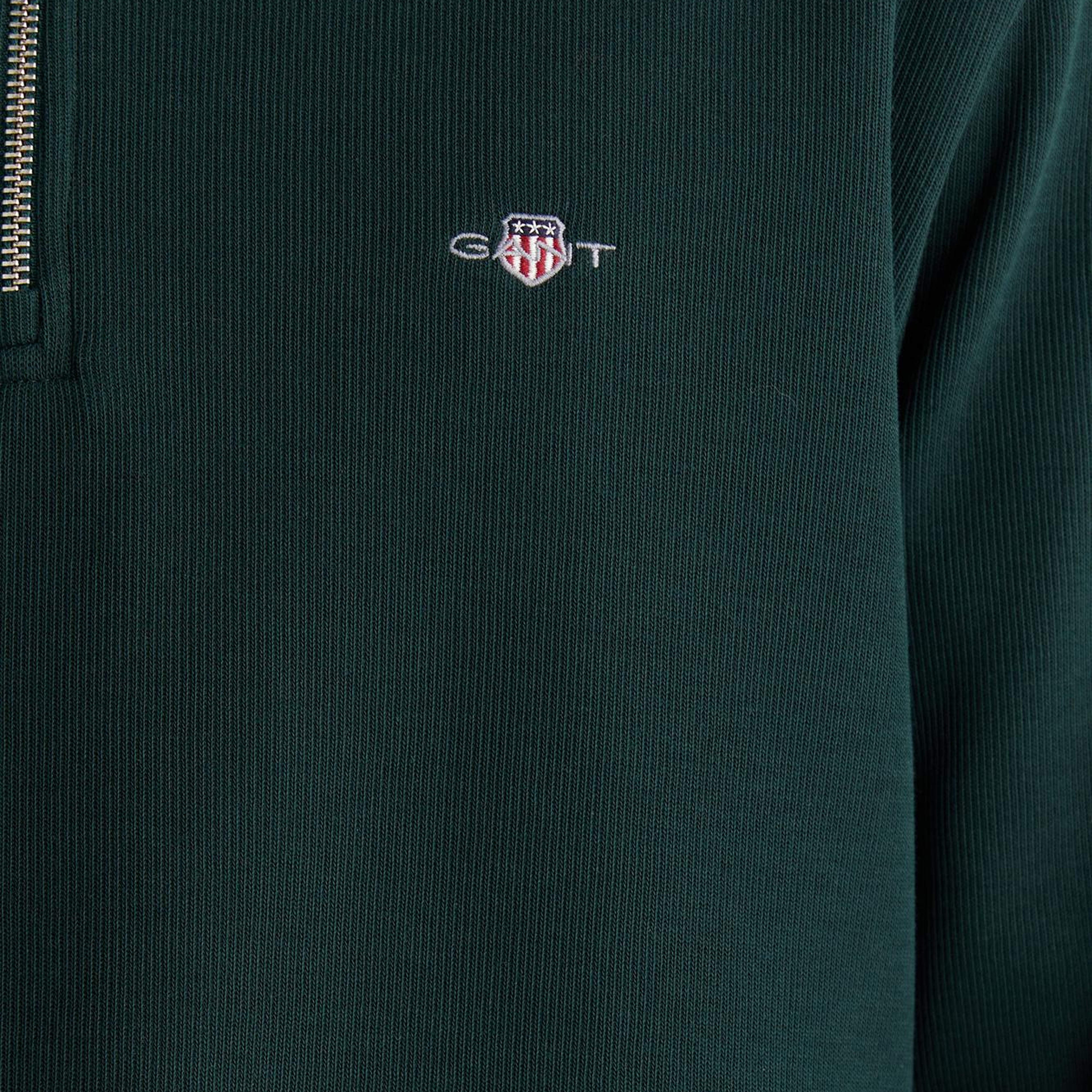 GANT Erkek Yeşil Regular Fit Yarım Fermuarlı Logolu Sweatshirt
