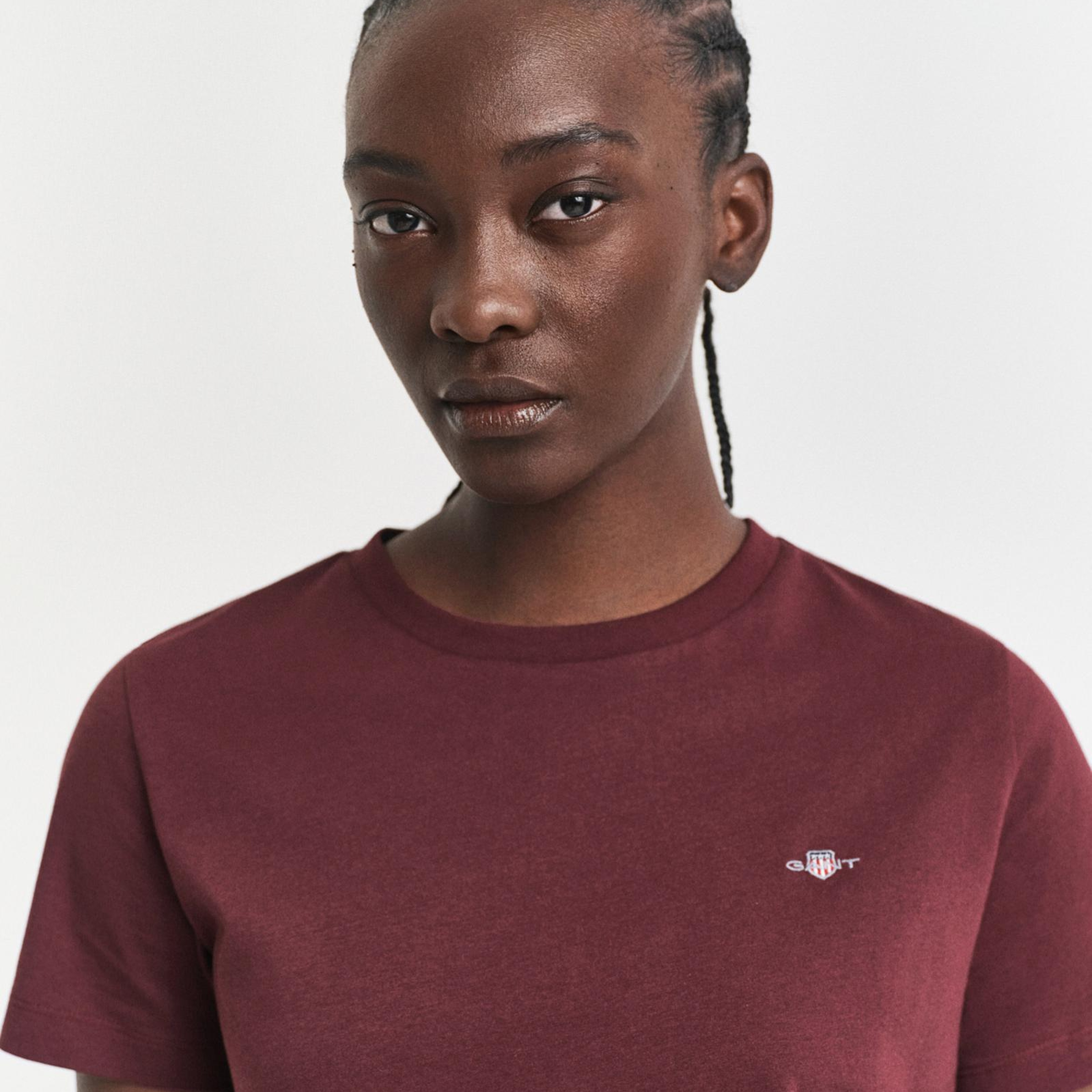 GANT Kadın Bordo Regular Fit Bisiklet Yaka T-Shirt