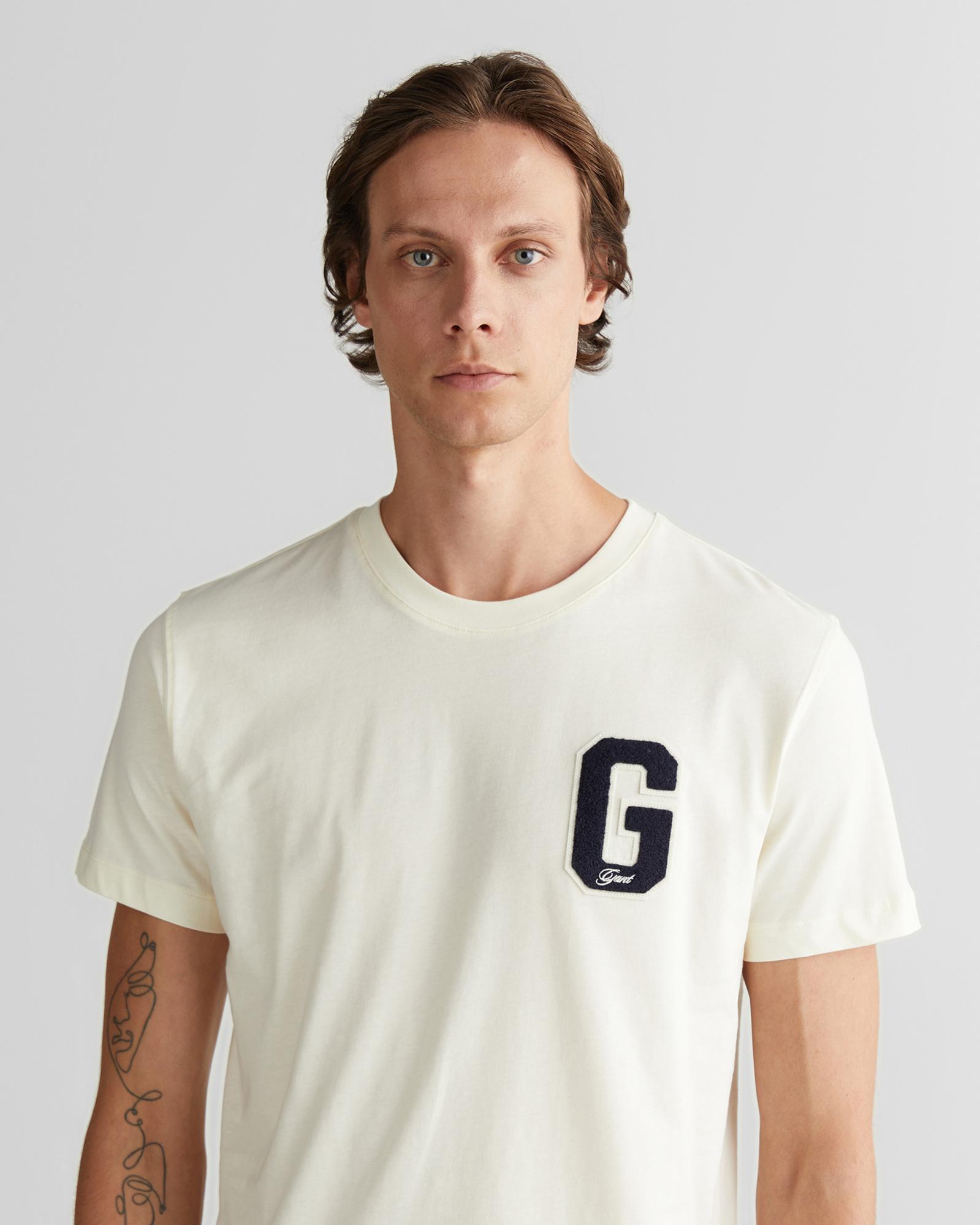 GANT Erkek Krem Regular Fit Bisiklet Yaka Logolu T-Shirt
