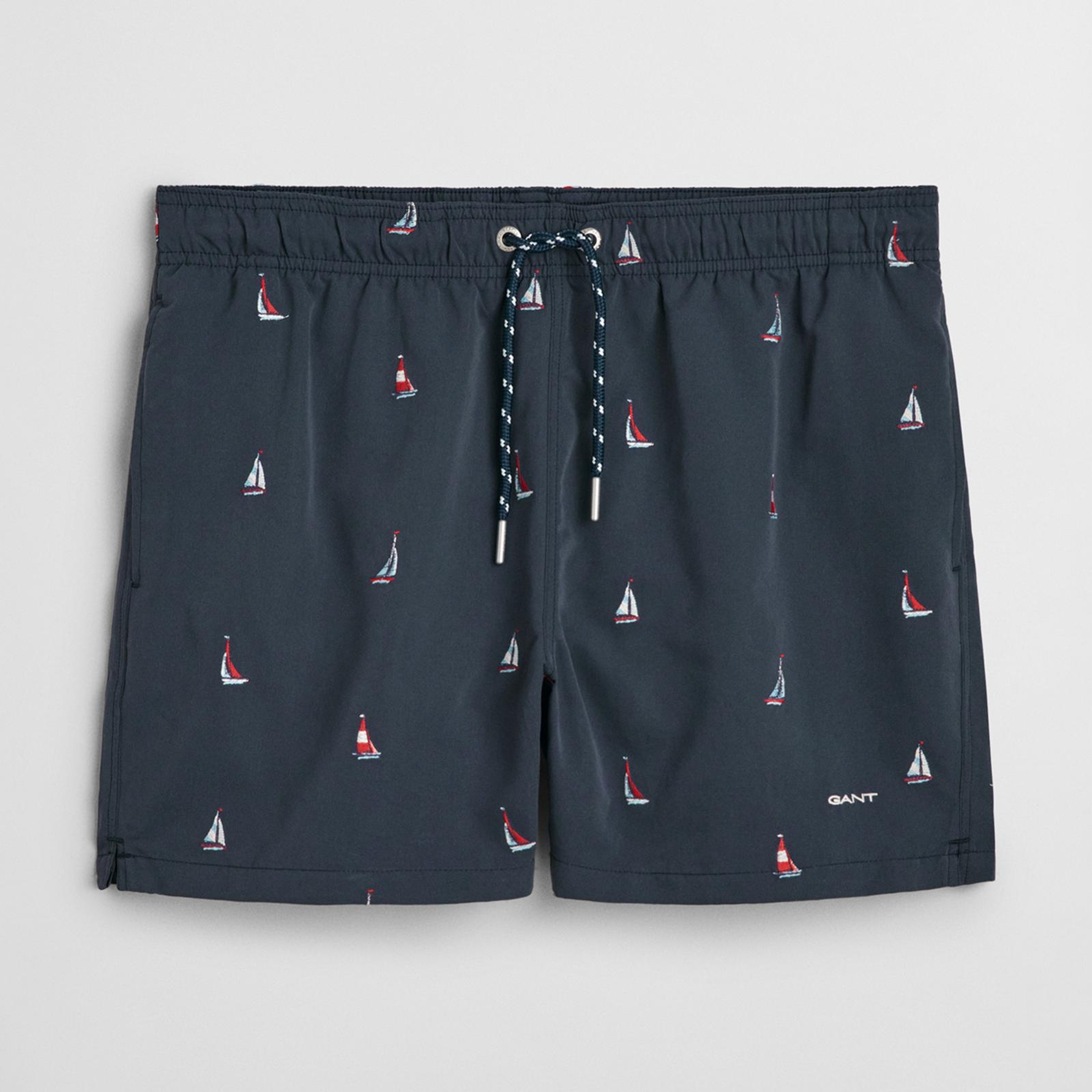 GANT Erkek Lacivert Regular Fit Desenli Mayo Şort