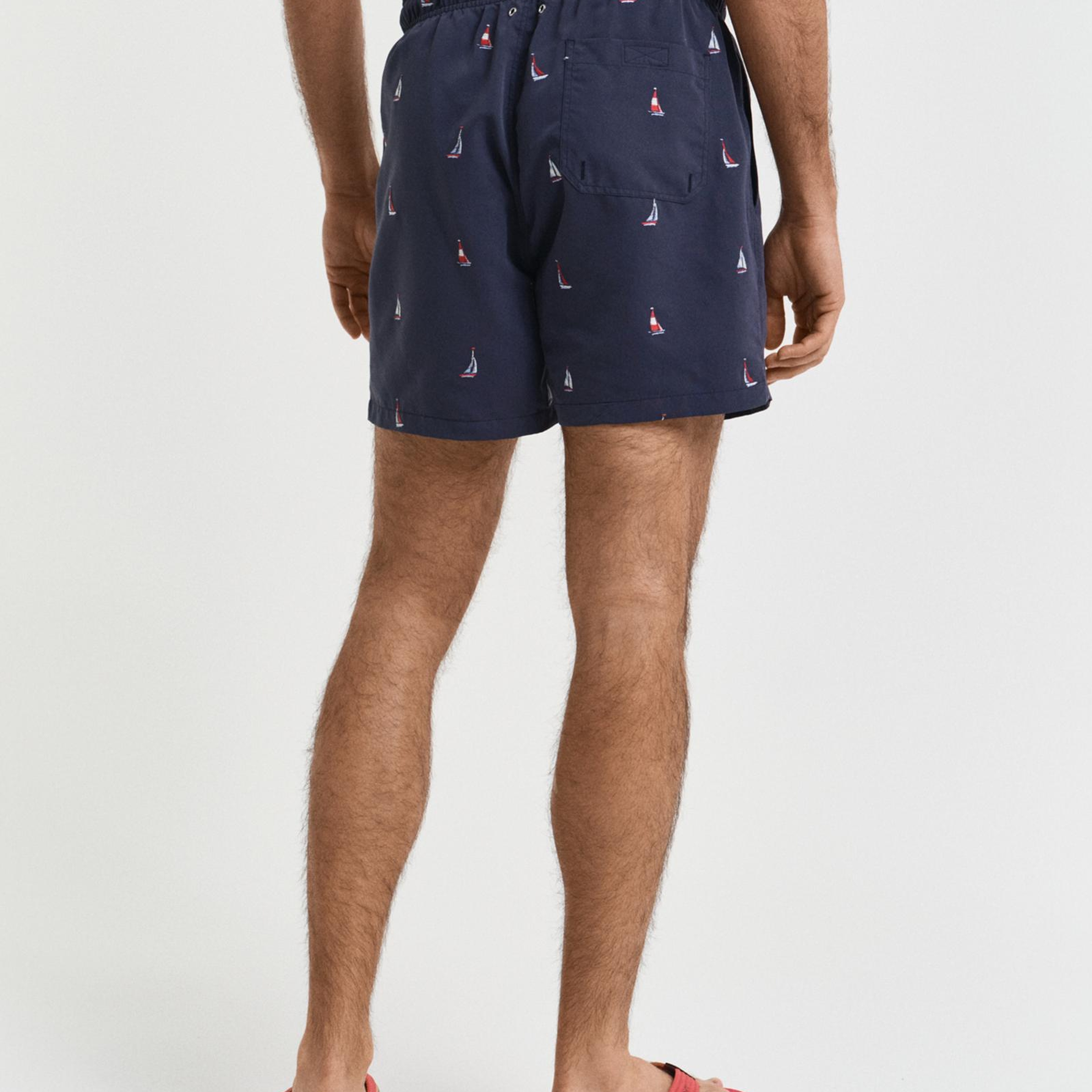 GANT Erkek Lacivert Regular Fit Desenli Mayo Şort