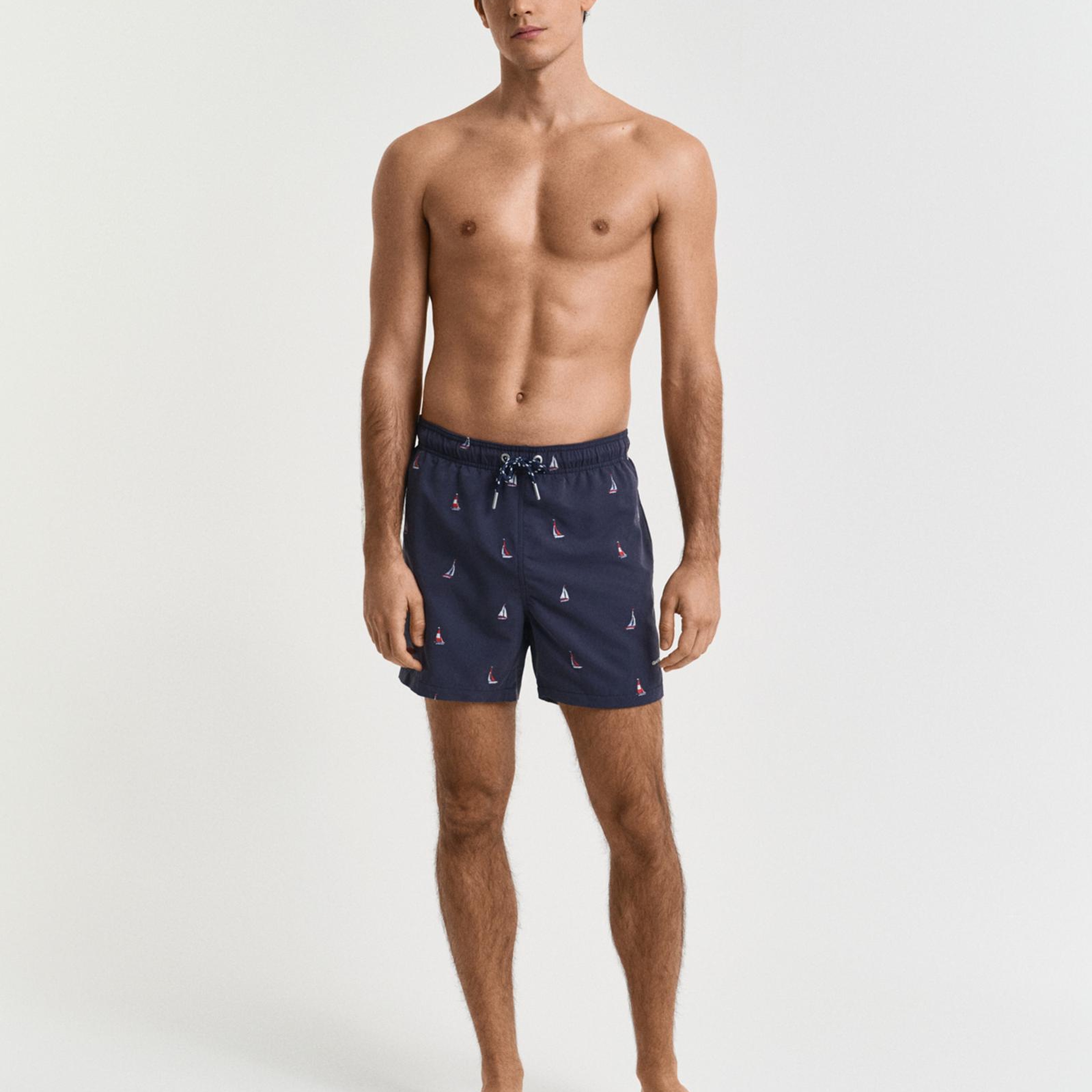 GANT Erkek Lacivert Regular Fit Desenli Mayo Şort