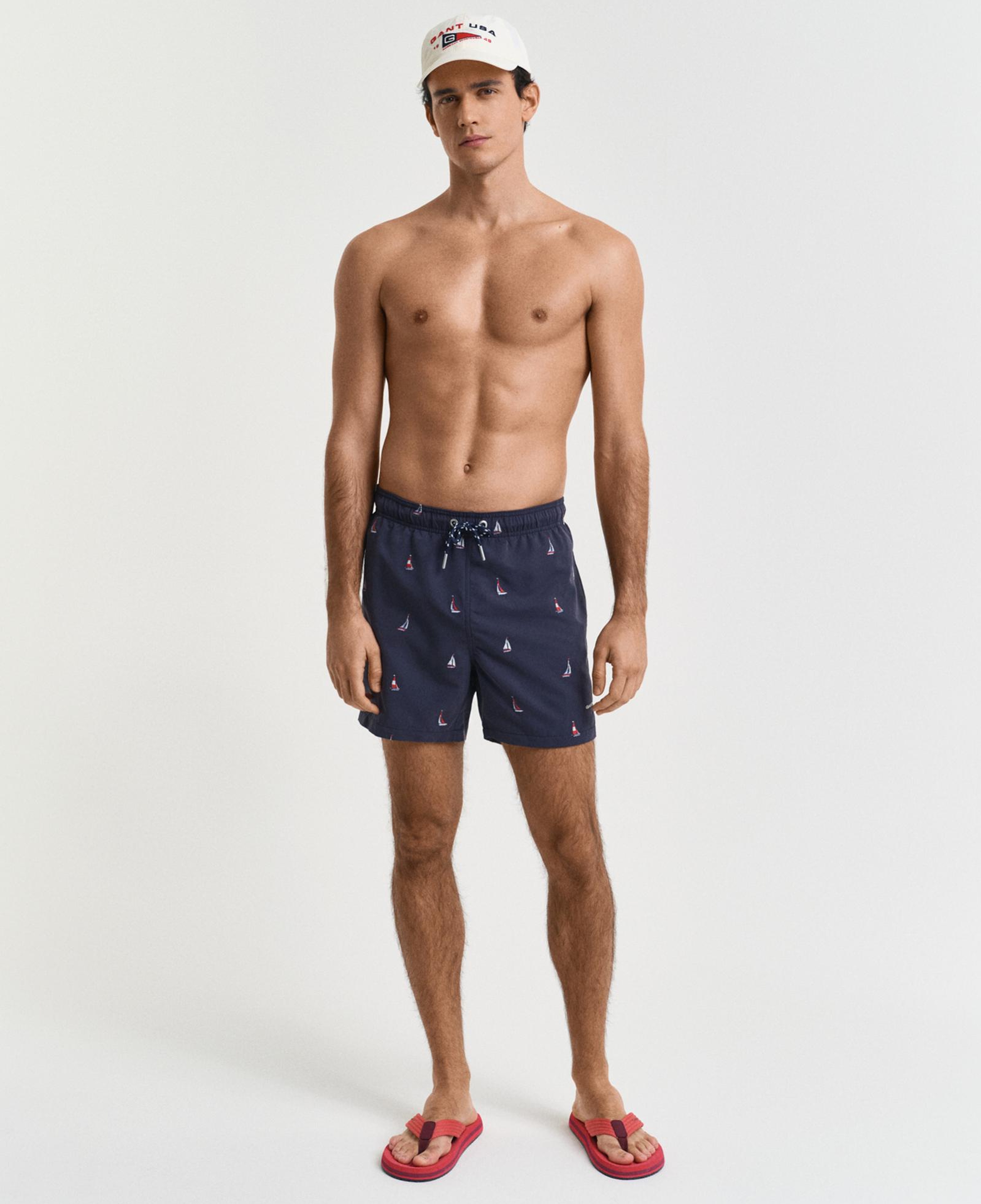 GANT Erkek Lacivert Regular Fit Desenli Mayo Şort