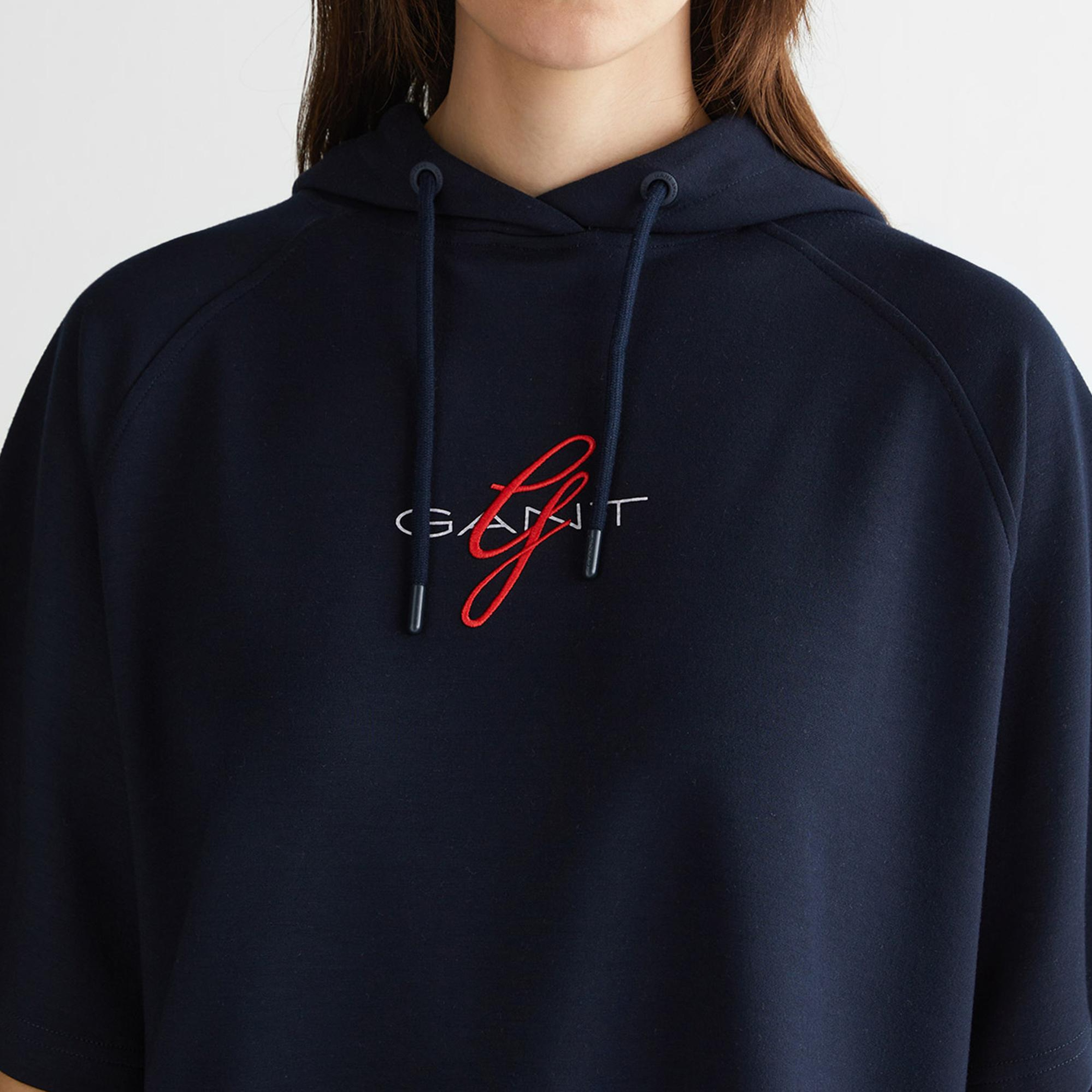 GANT Kadın Lacivert Bisiklet Yaka Logolu Sweatshirt