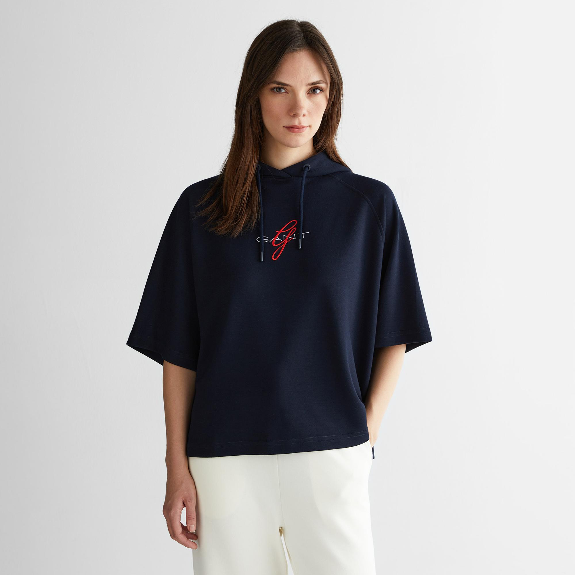 GANT Kadın Lacivert Bisiklet Yaka Logolu Sweatshirt