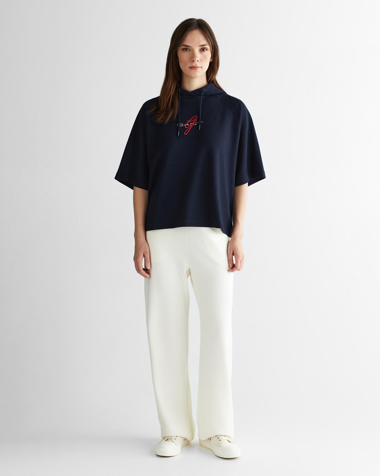 GANT Kadın Lacivert Bisiklet Yaka Logolu Sweatshirt