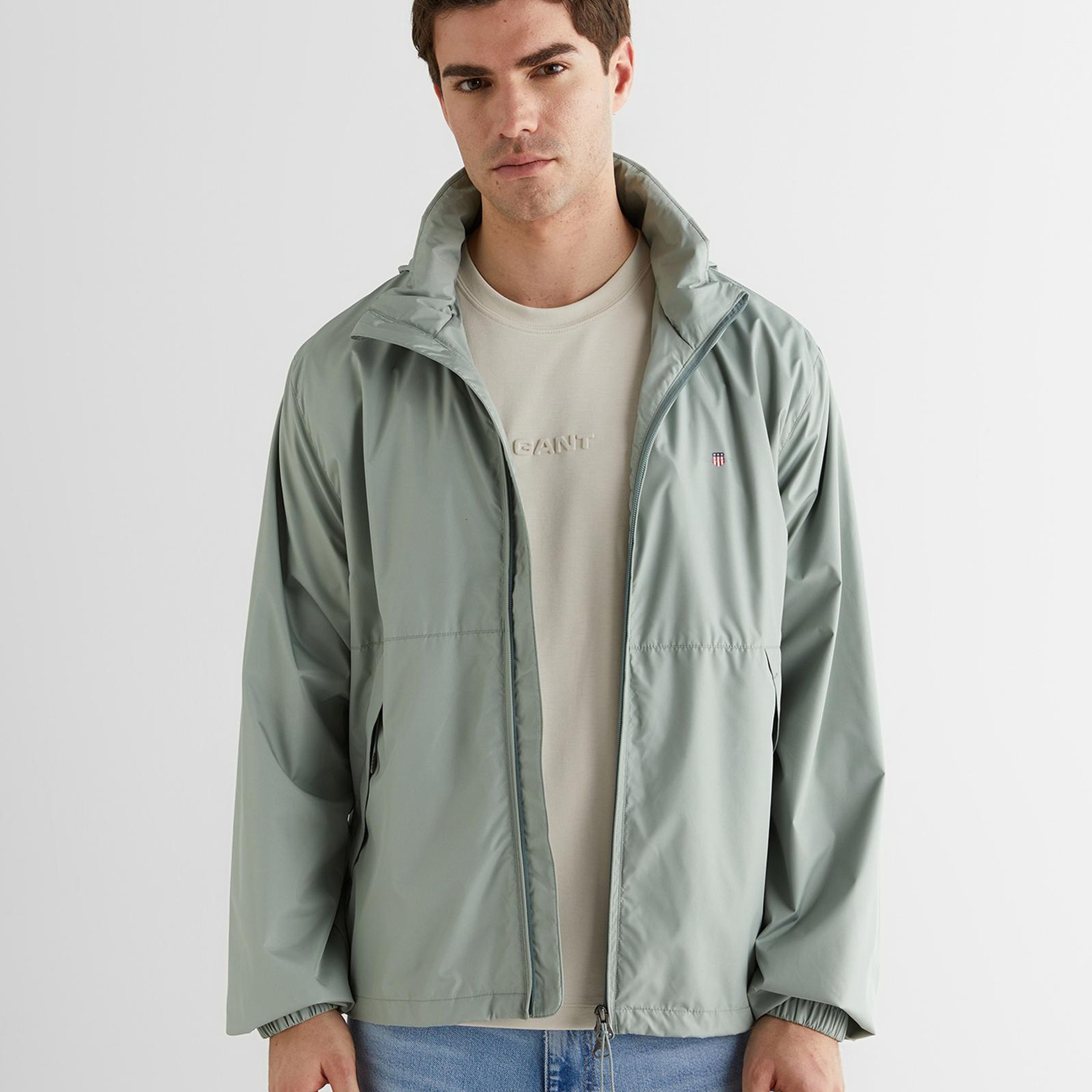 GANT Erkek Yeşil Dik Yaka Logolu Yağmurluk