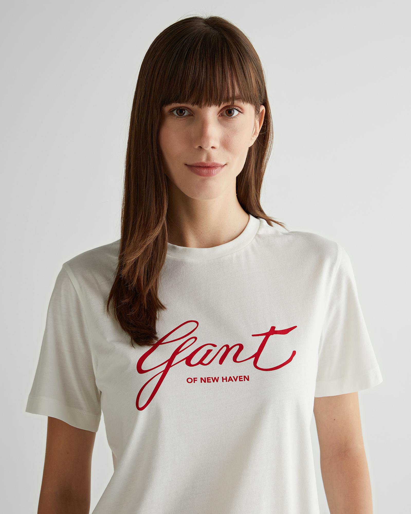 GANT Kadın Krem Regular Fit Bisiklet Yaka Logolu T-Shirt