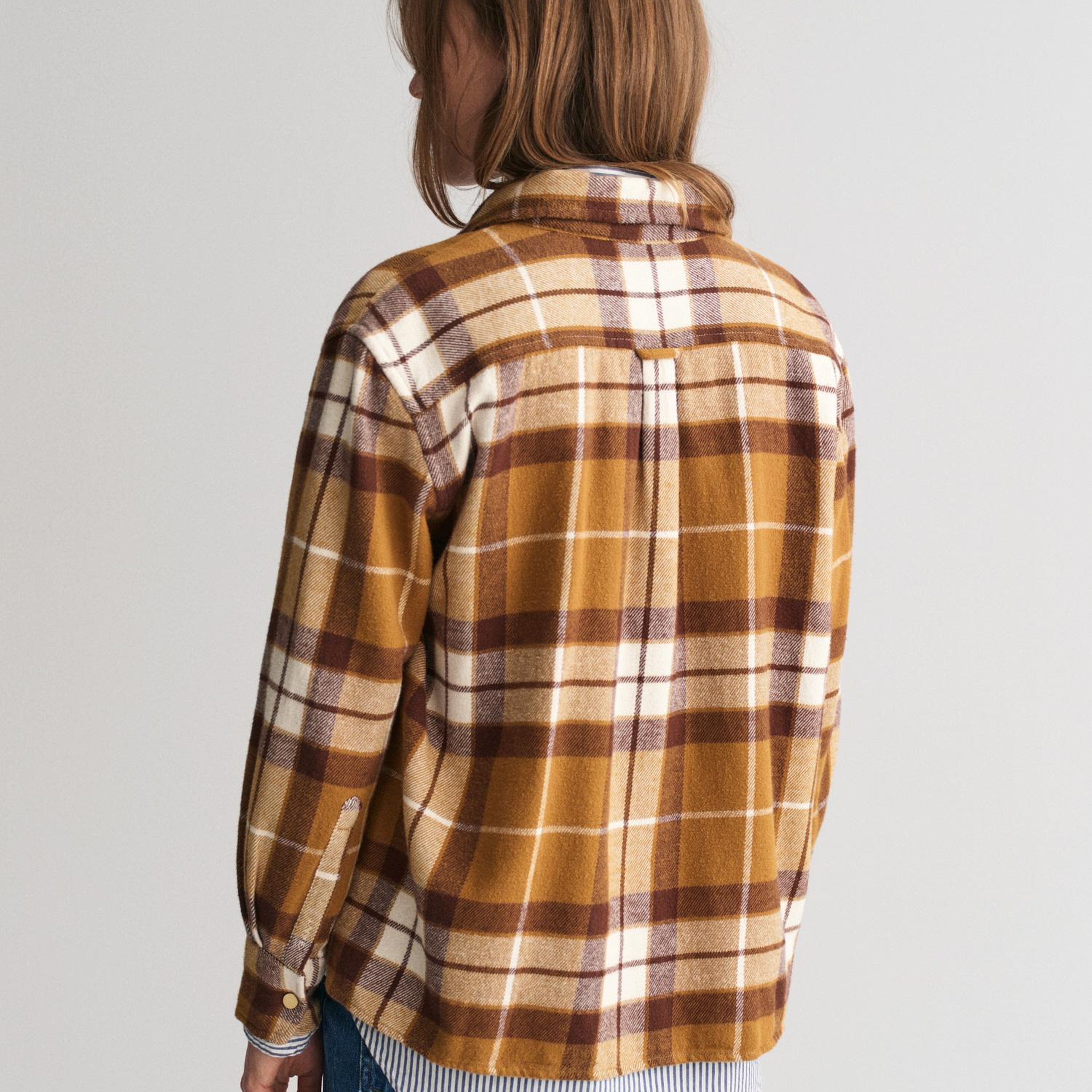 GANT Kadın Kahverengi Relaxed Fit Kareli Gömlek