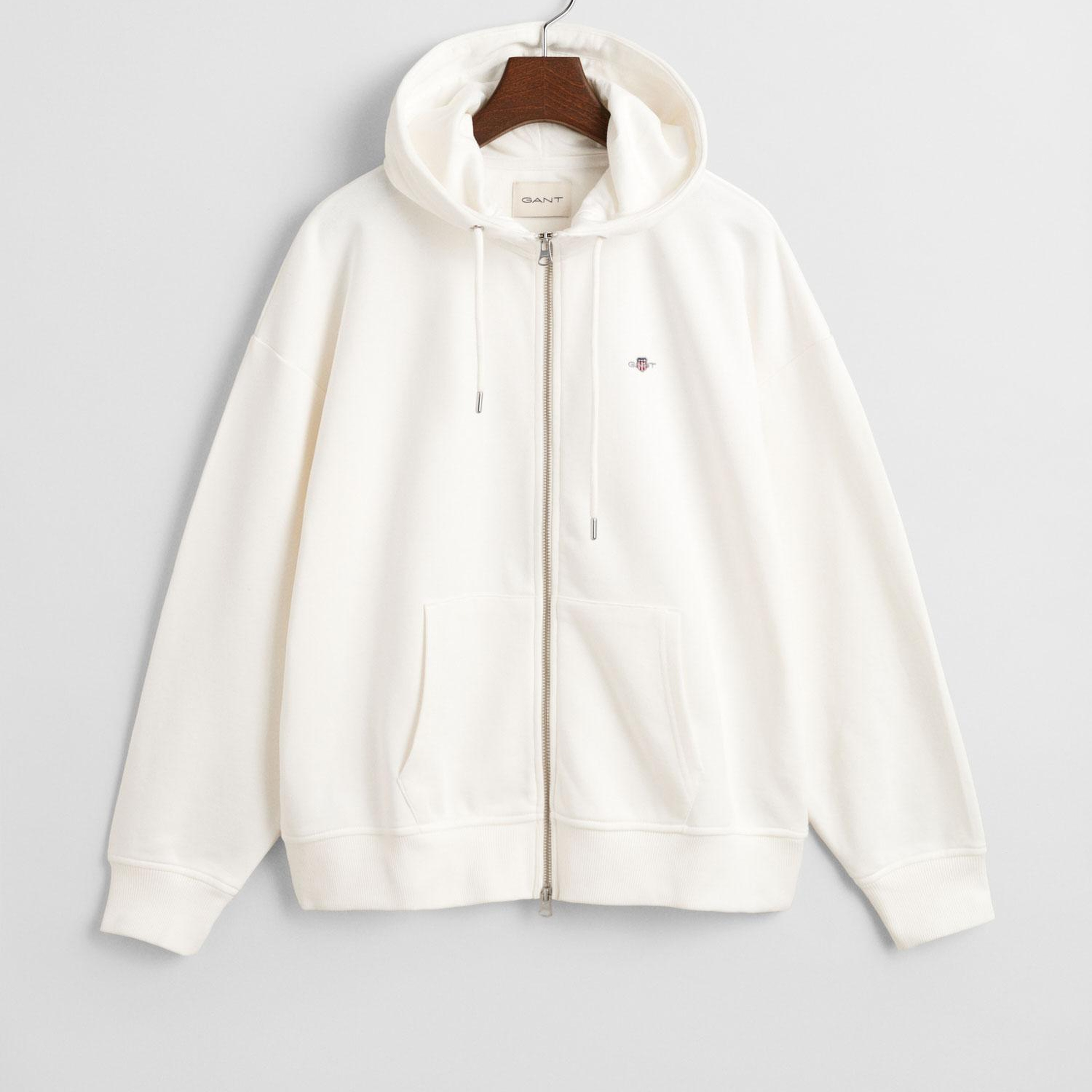 GANT Kadın Beyaz Relaxed Fit Kapüşonlu Sweatshirt