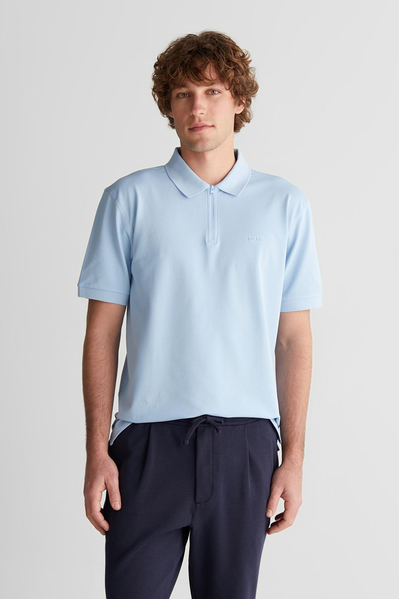 GANT Erkek Mavi Regular Fit Yarım Fermuarlı Baskılı Polo Yaka T-Shirt
