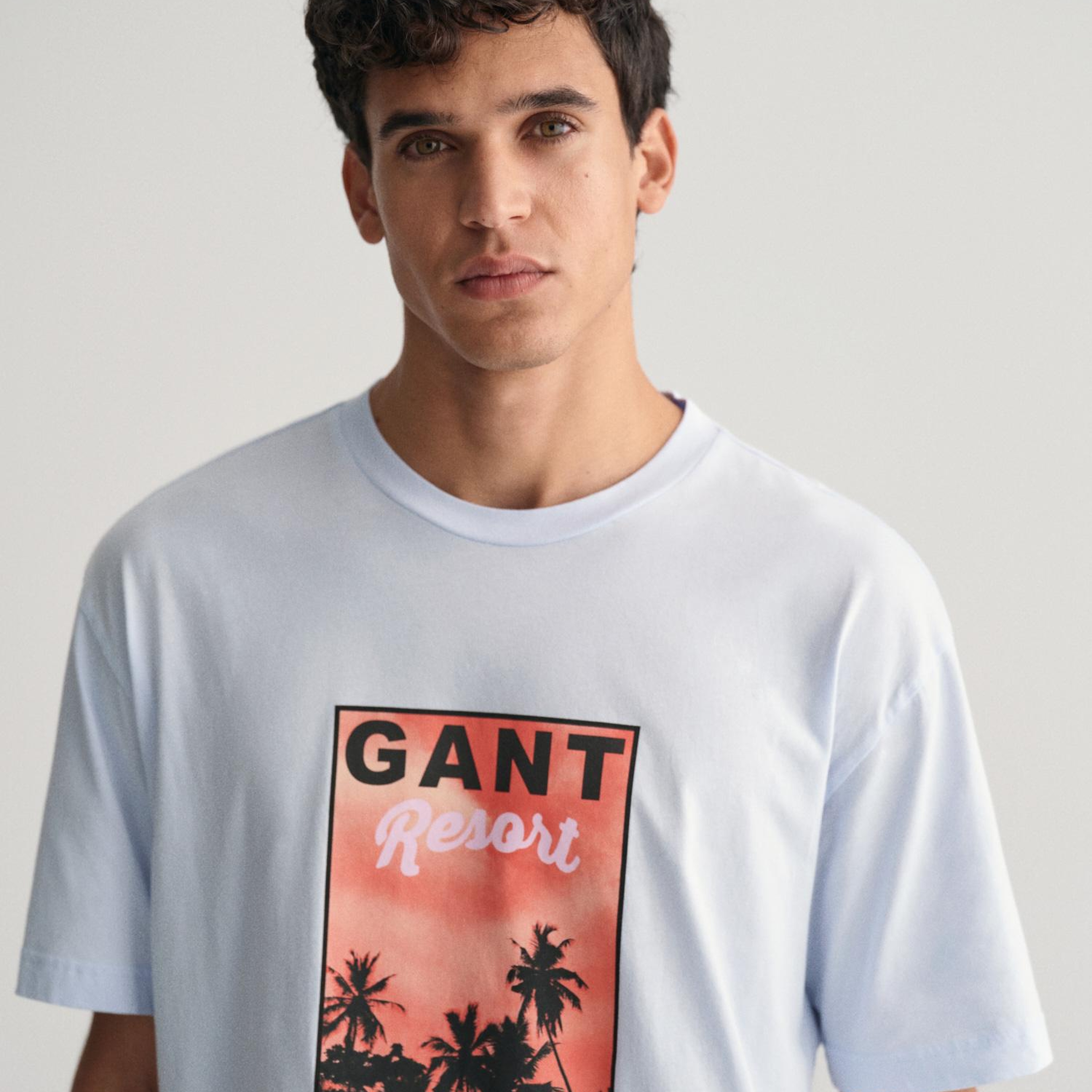 GANT Erkek Mavi Regular Fit Bisiklet Yaka Baskılı T-shirt