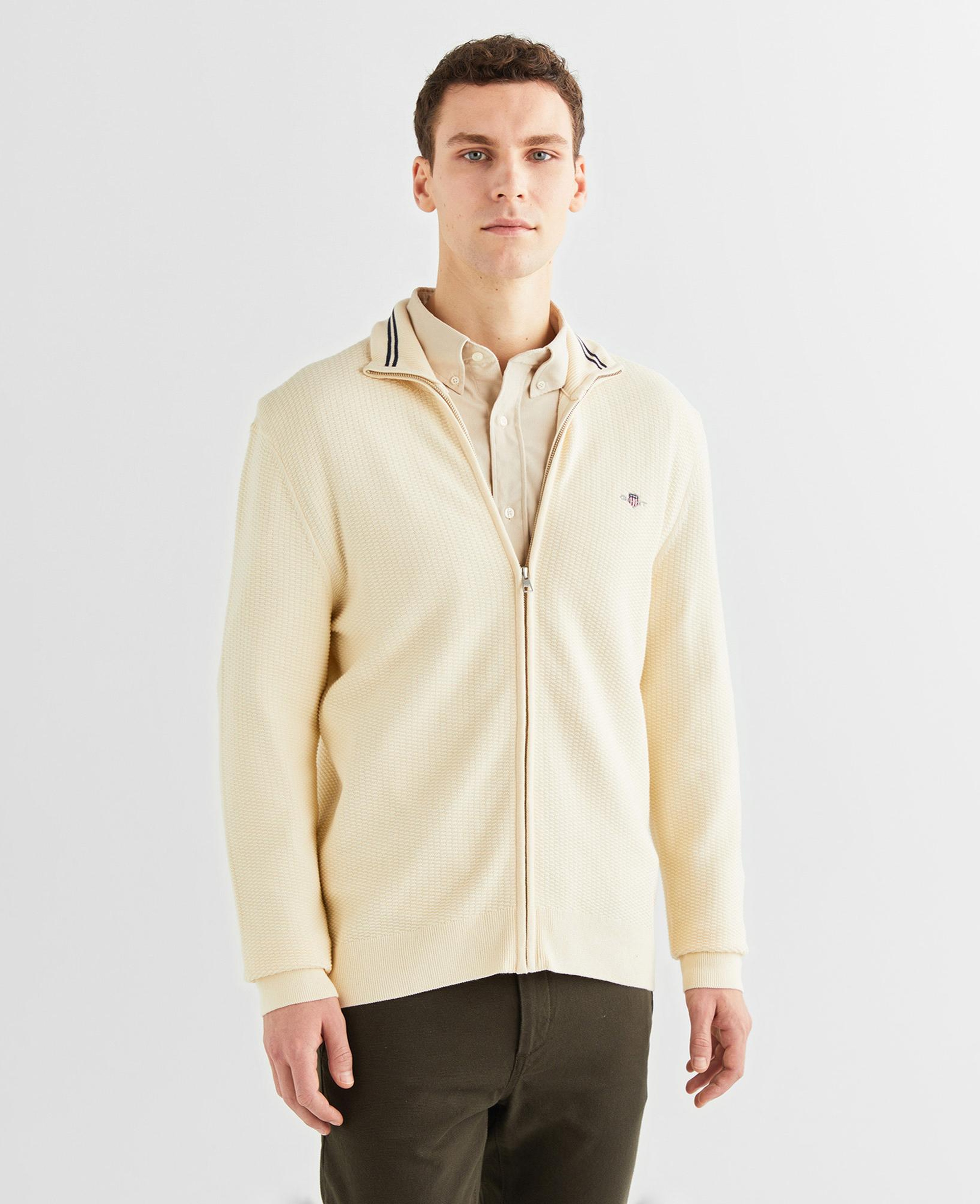 GANT Erkek Krem Regular Fit Fermuarlı Hırka