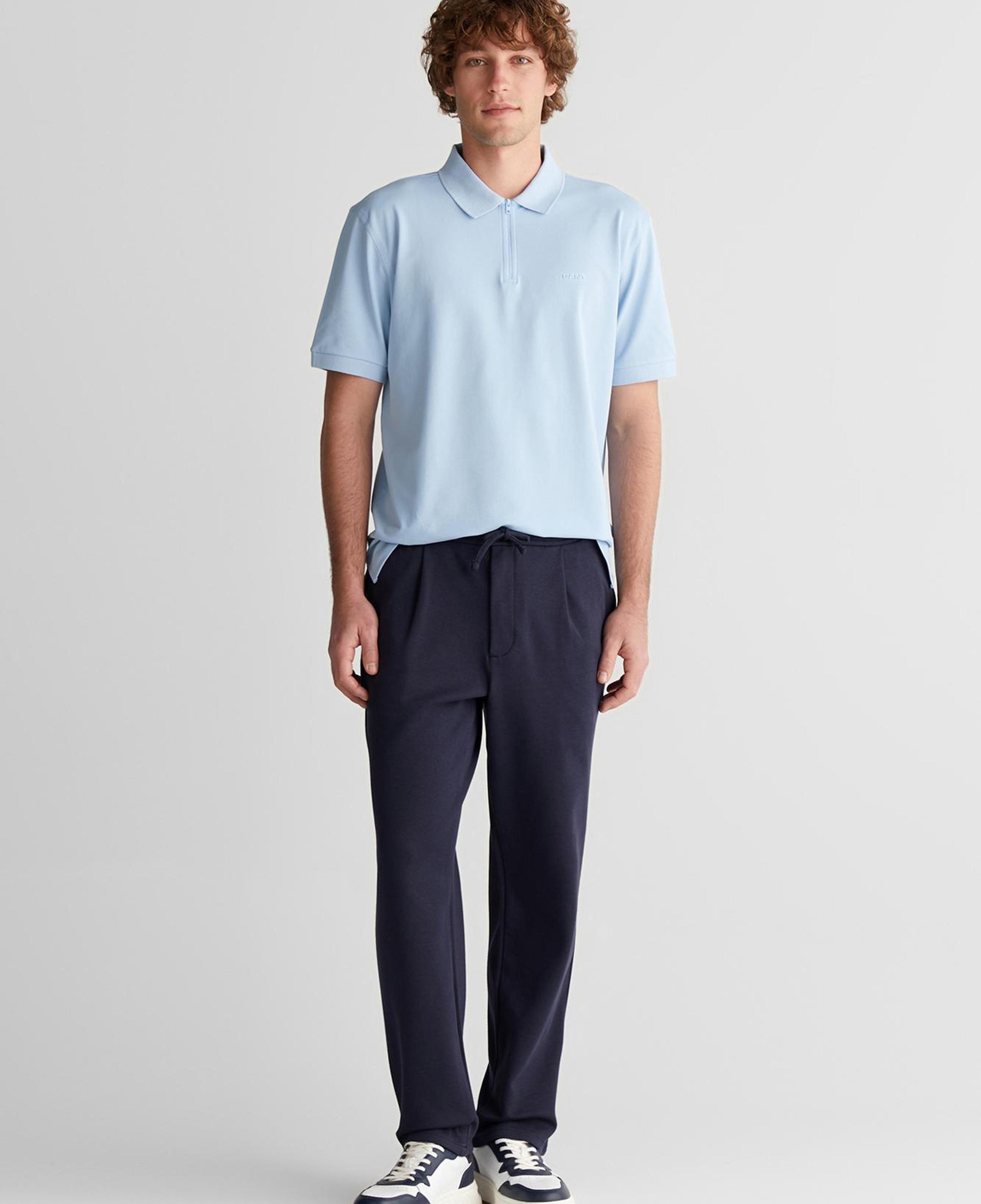GANT Erkek Mavi Regular Fit Yarım Fermuarlı Baskılı Polo Yaka T-Shirt