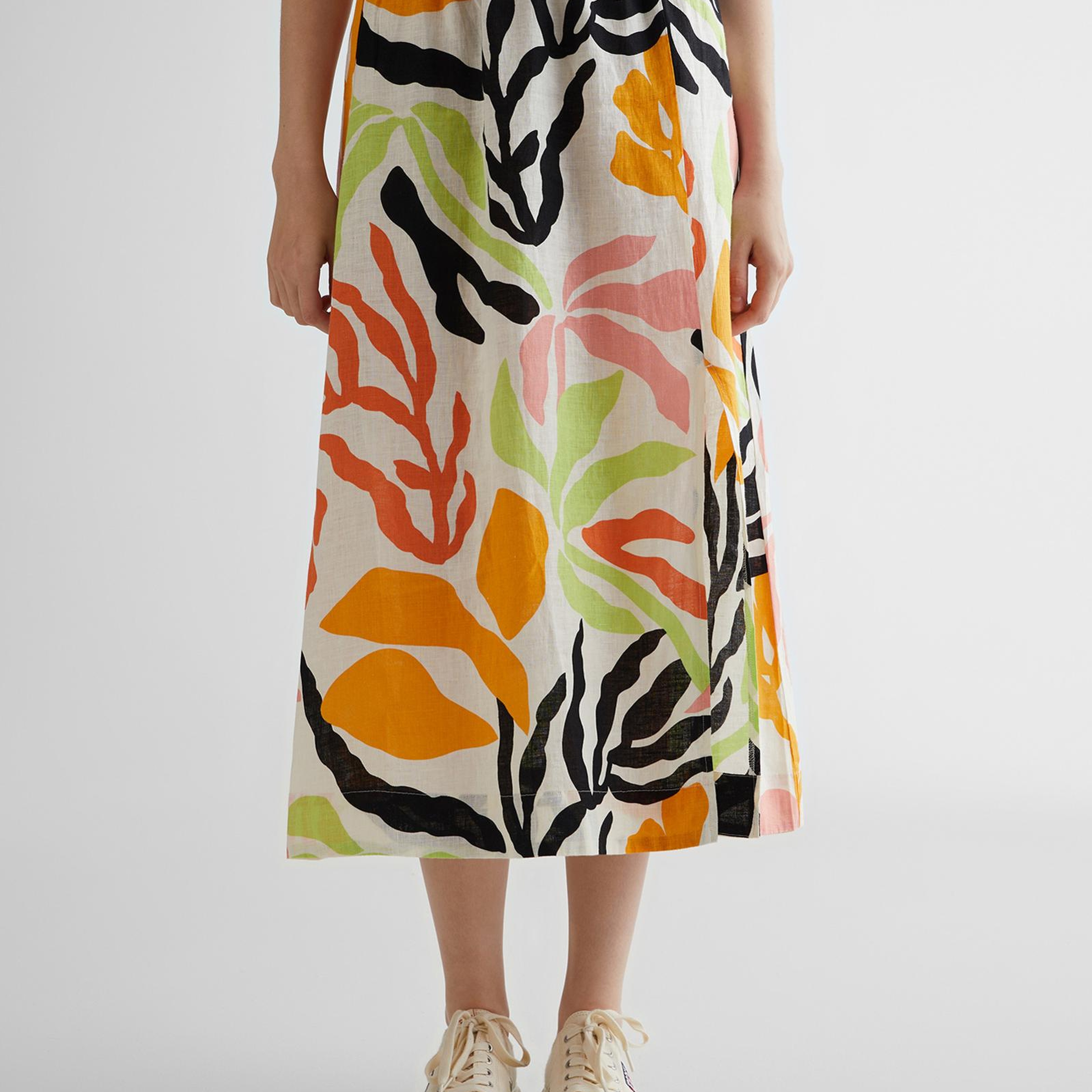 GANT Kadın Sarı Regular Fit Desenli Keten Etek