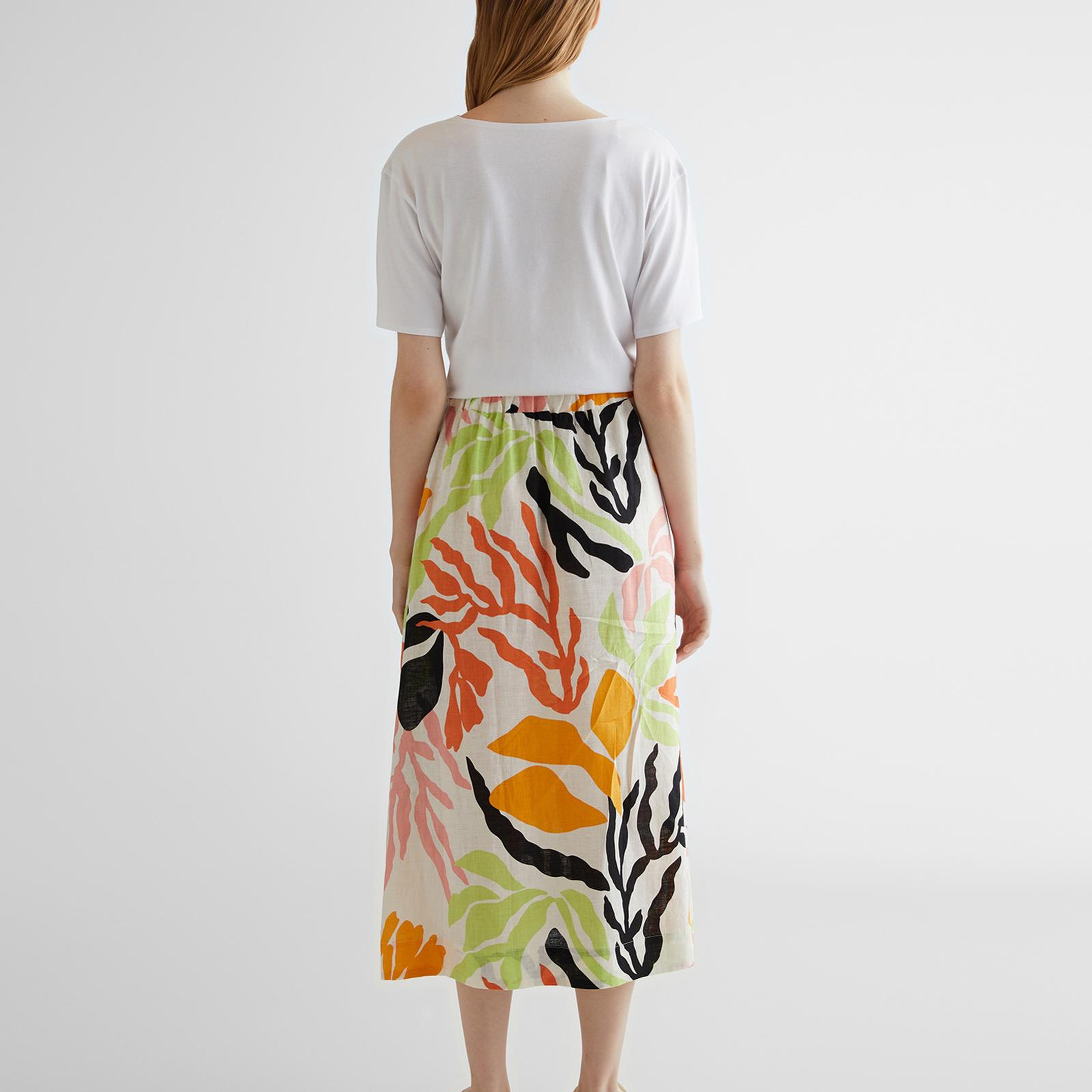 GANT Kadın Sarı Regular Fit Desenli Keten Etek