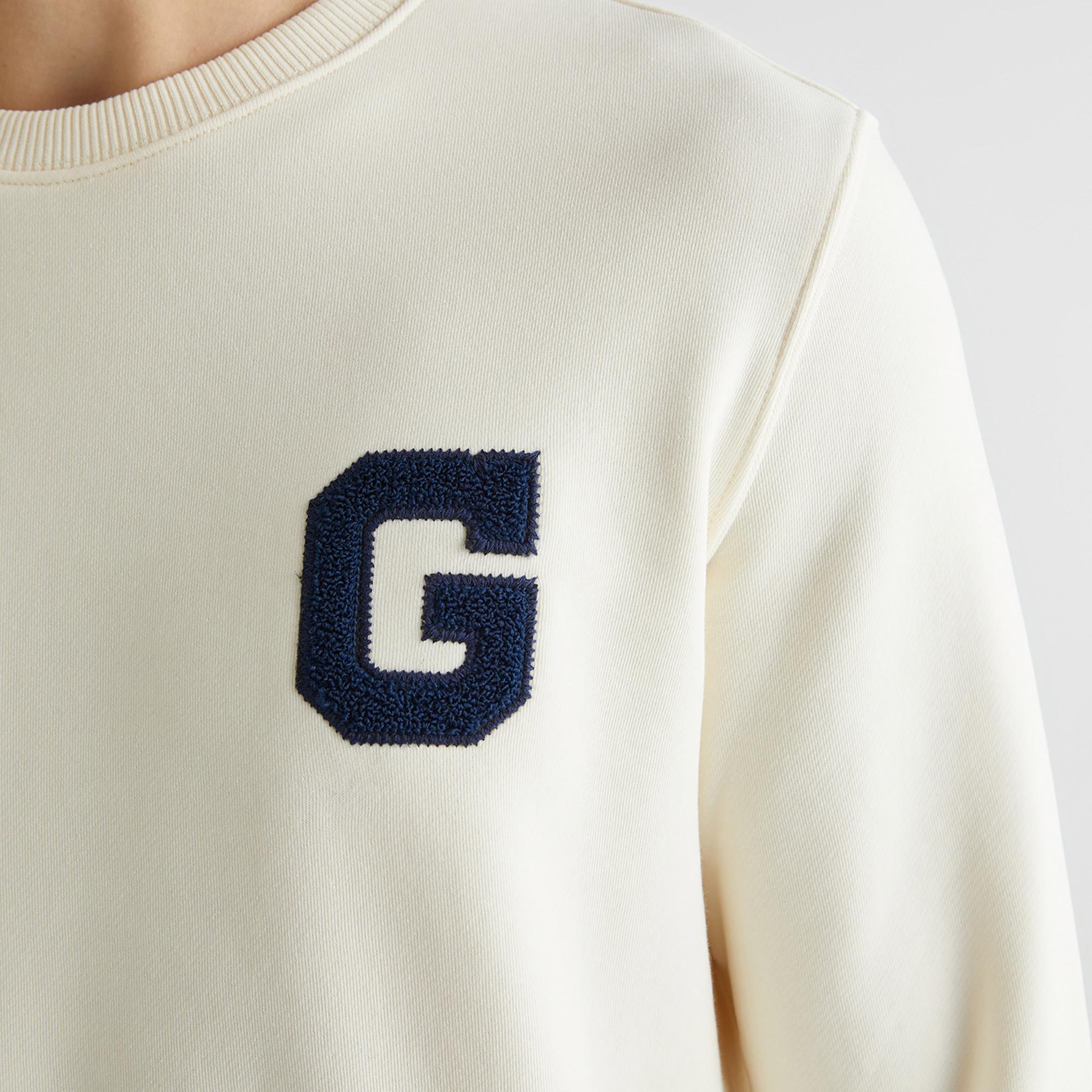 GANT Erkek Krem Regular Fit Bisiklet Yaka Logolu Sweatshirt