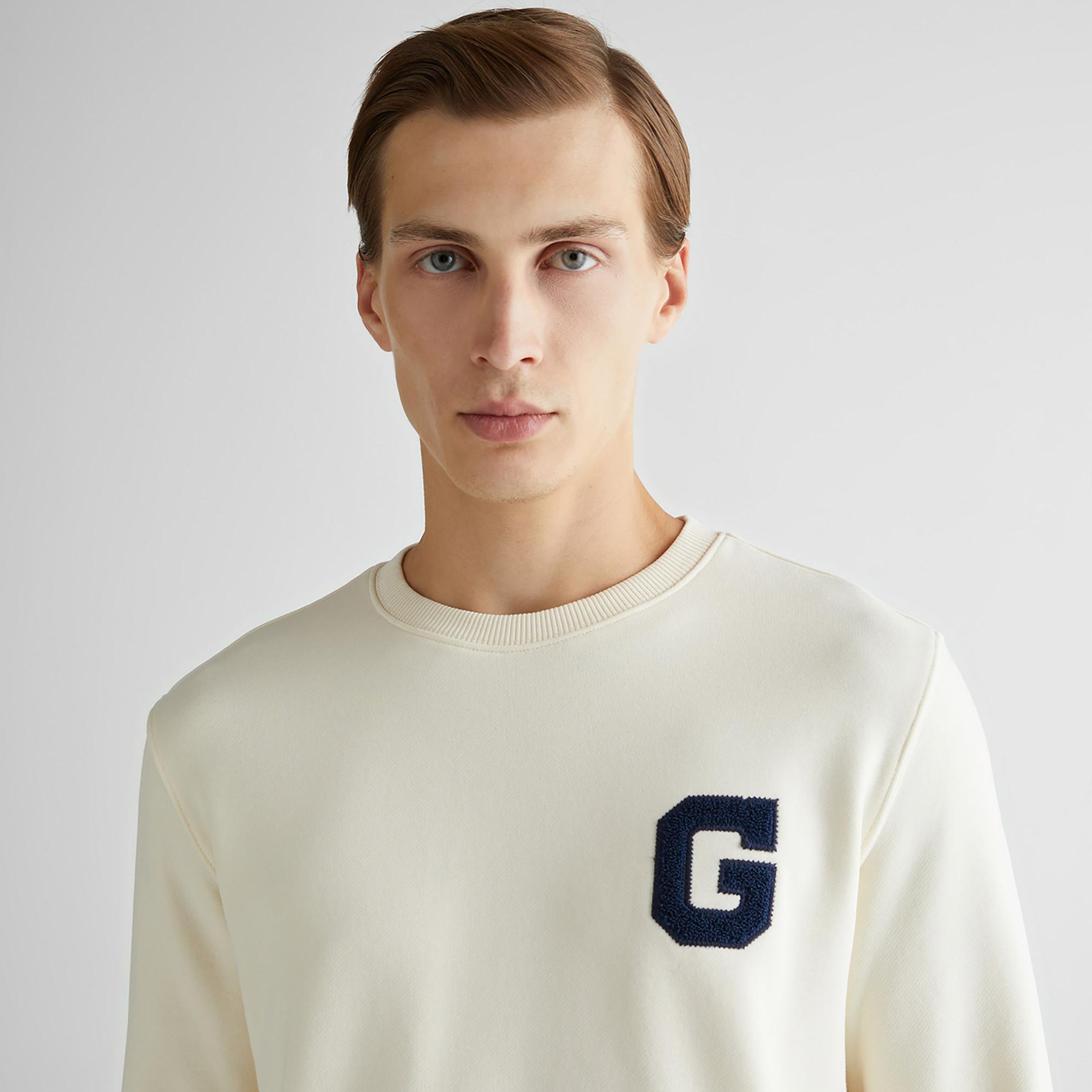 GANT Erkek Krem Regular Fit Bisiklet Yaka Logolu Sweatshirt
