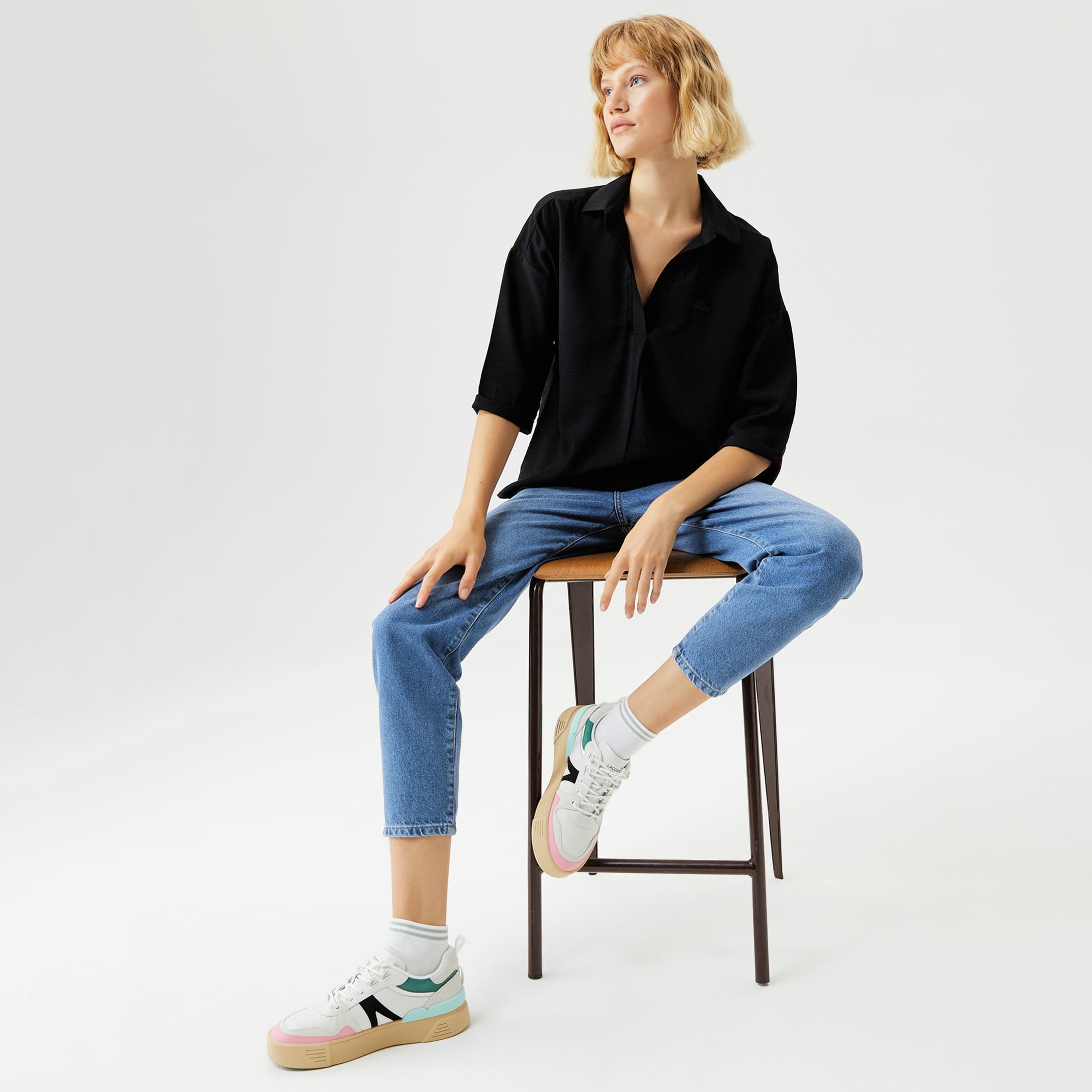 Lacoste Kadın Regular Fit Truvakar Kollu V Yaka Siyah Bluz