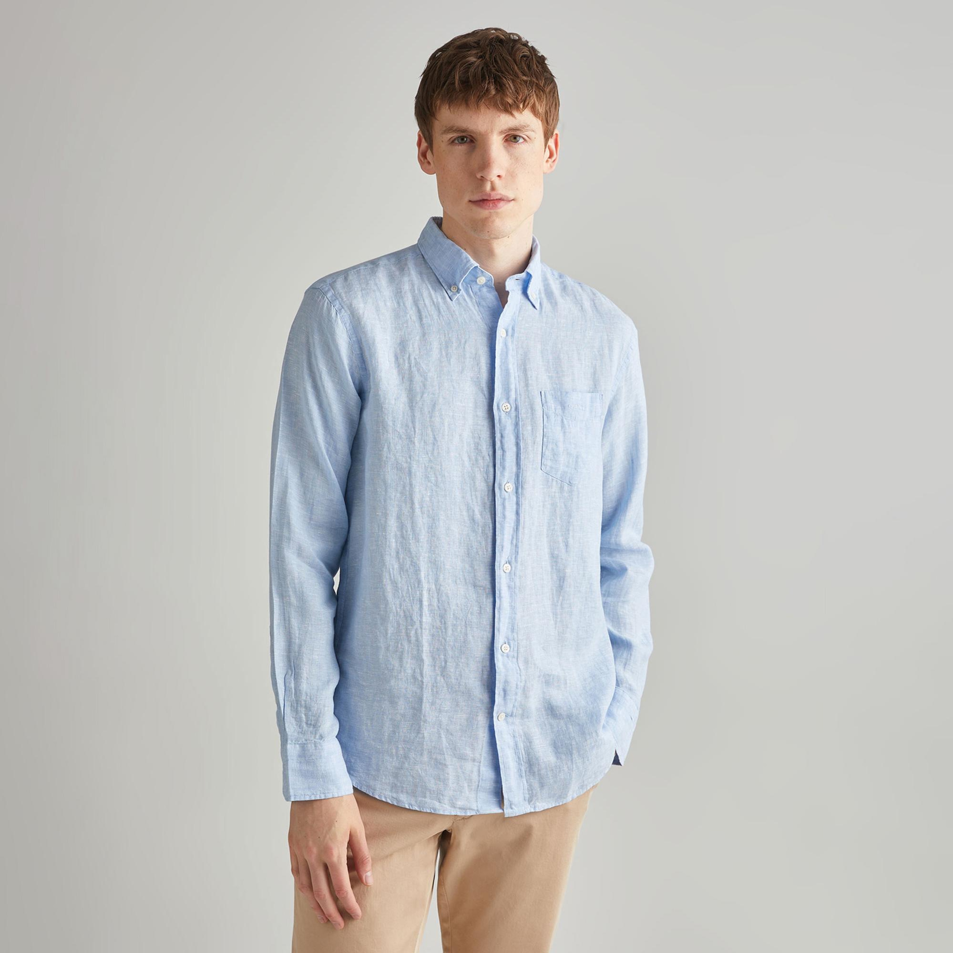 GANT Erkek Mavi Regular Fit Keten Gömlek
