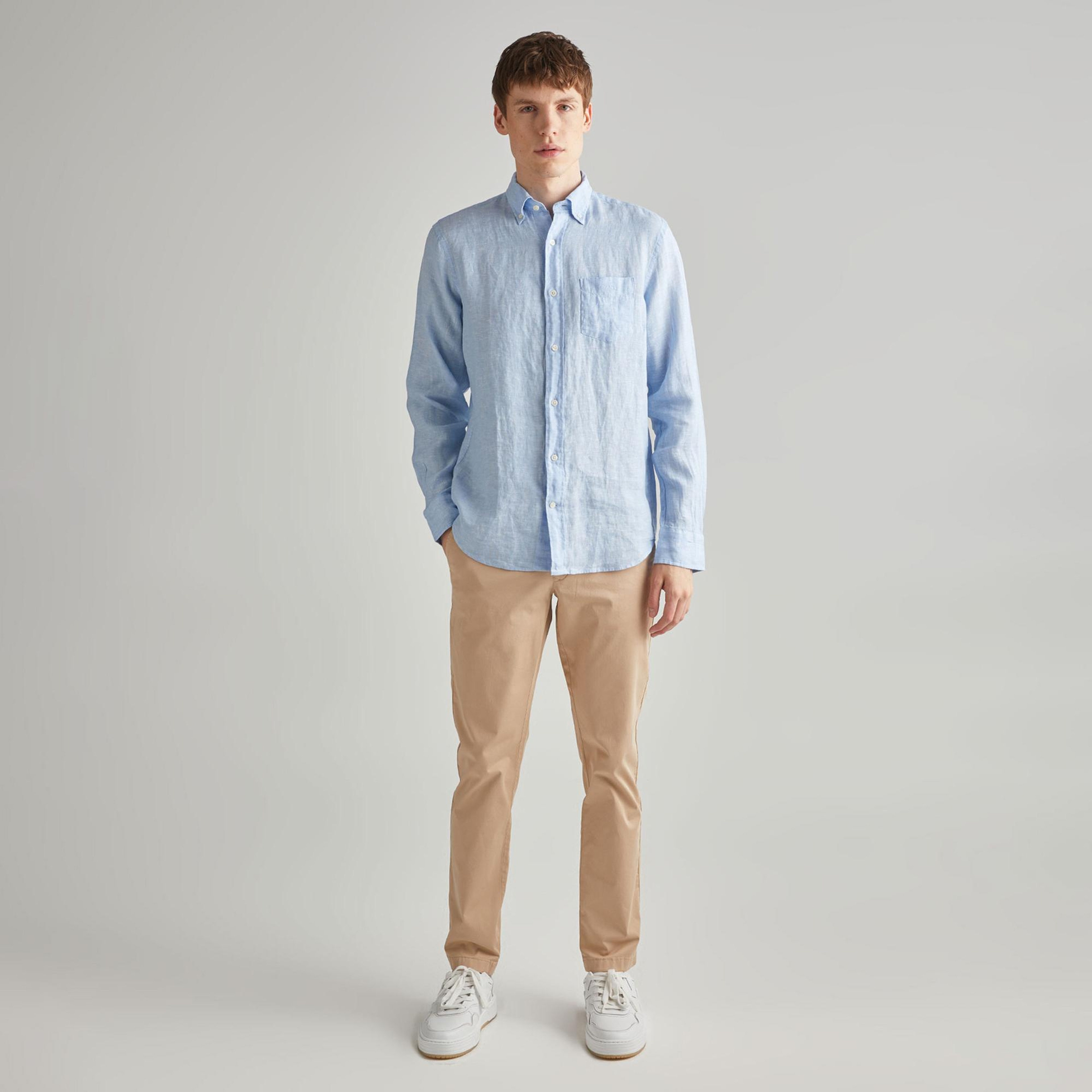 GANT Erkek Mavi Regular Fit Keten Gömlek