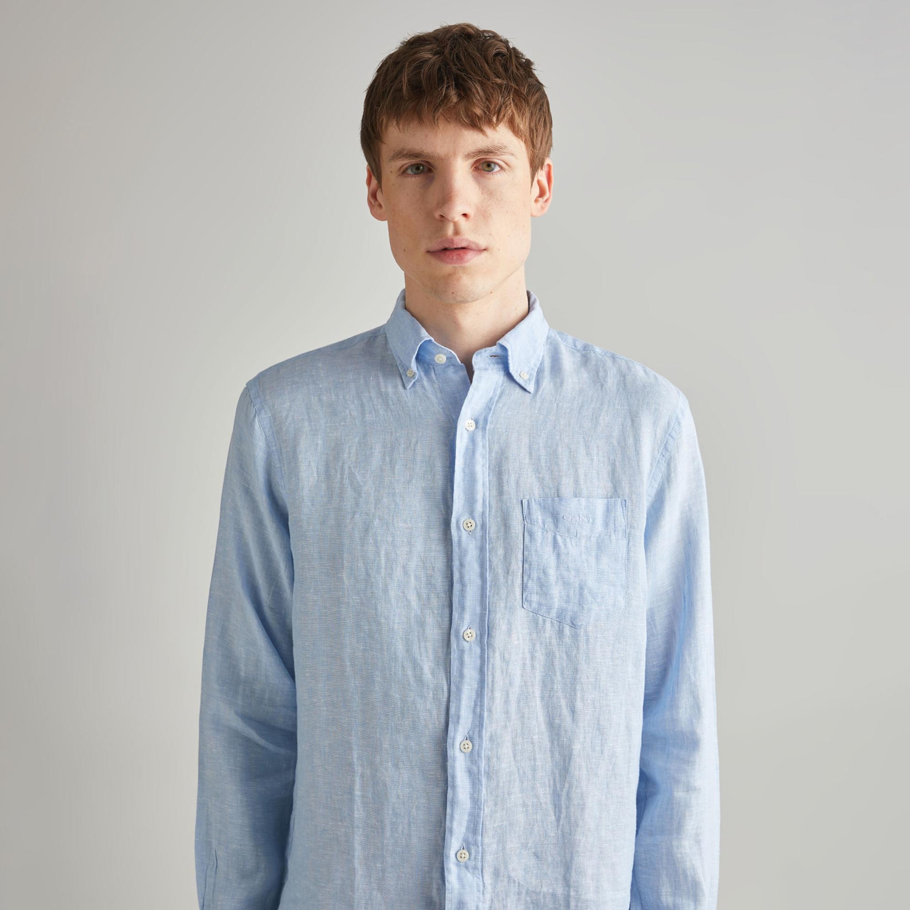GANT Erkek Mavi Regular Fit Keten Gömlek