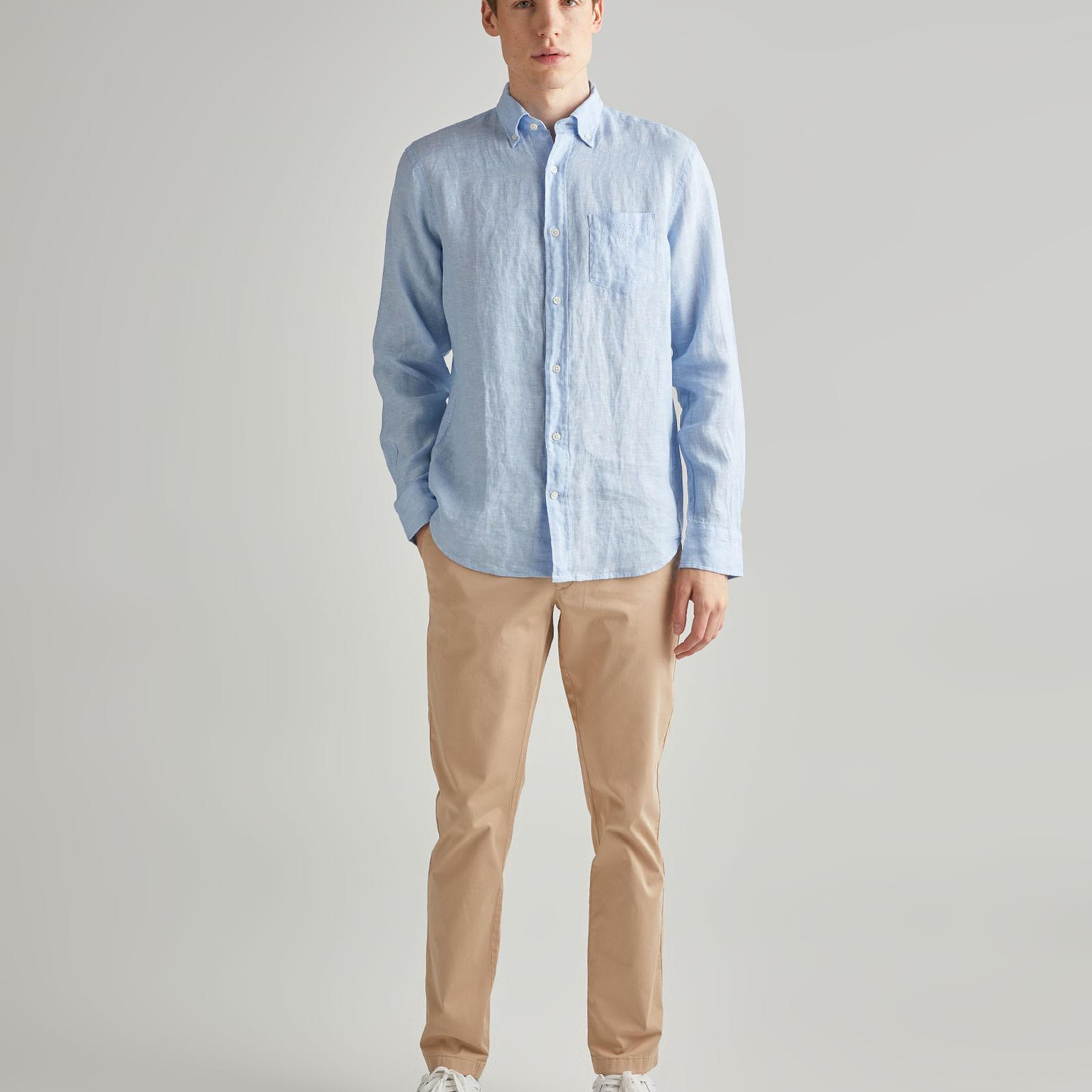 GANT Erkek Mavi Regular Fit Keten Gömlek