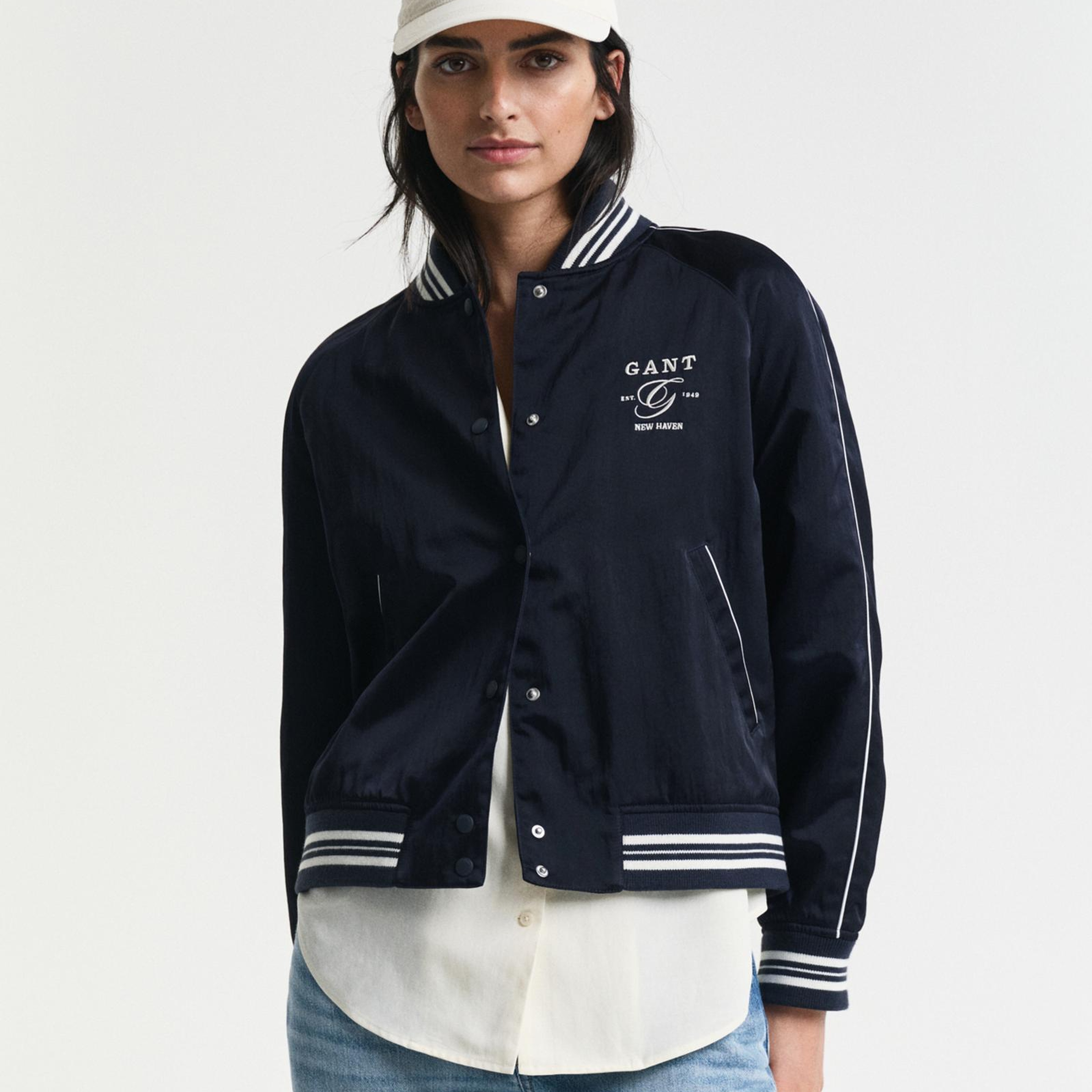 GANT Kadın Lacivert Regular Fit Hakim Yaka Logolu Bomber Ceket