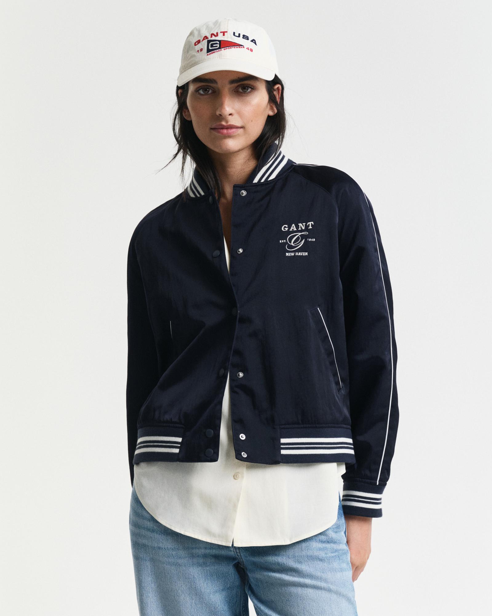 GANT Kadın Lacivert Regular Fit Hakim Yaka Logolu Bomber Ceket