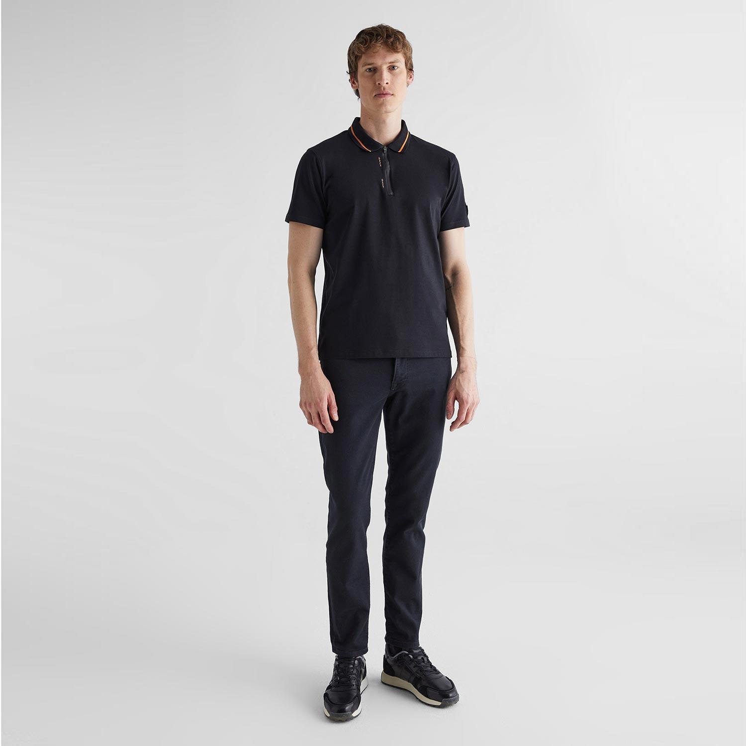 GANT Erkek Siyah Regular Fit Yarım Fermuarlı Polo